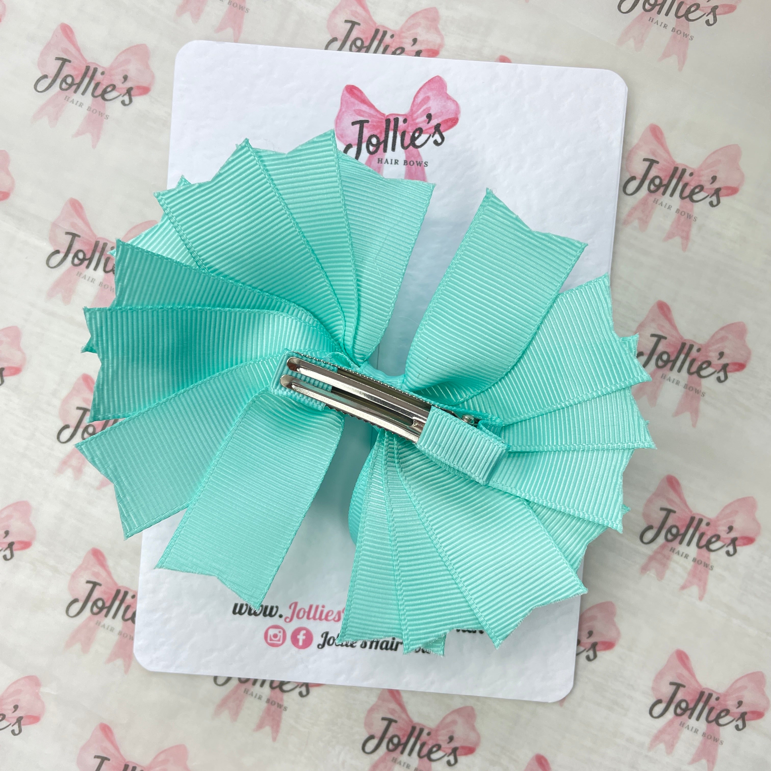 4.5" Aqua Layered Ring Hair Bow – Grosgrain Ribbon Clip for Everyday Wear