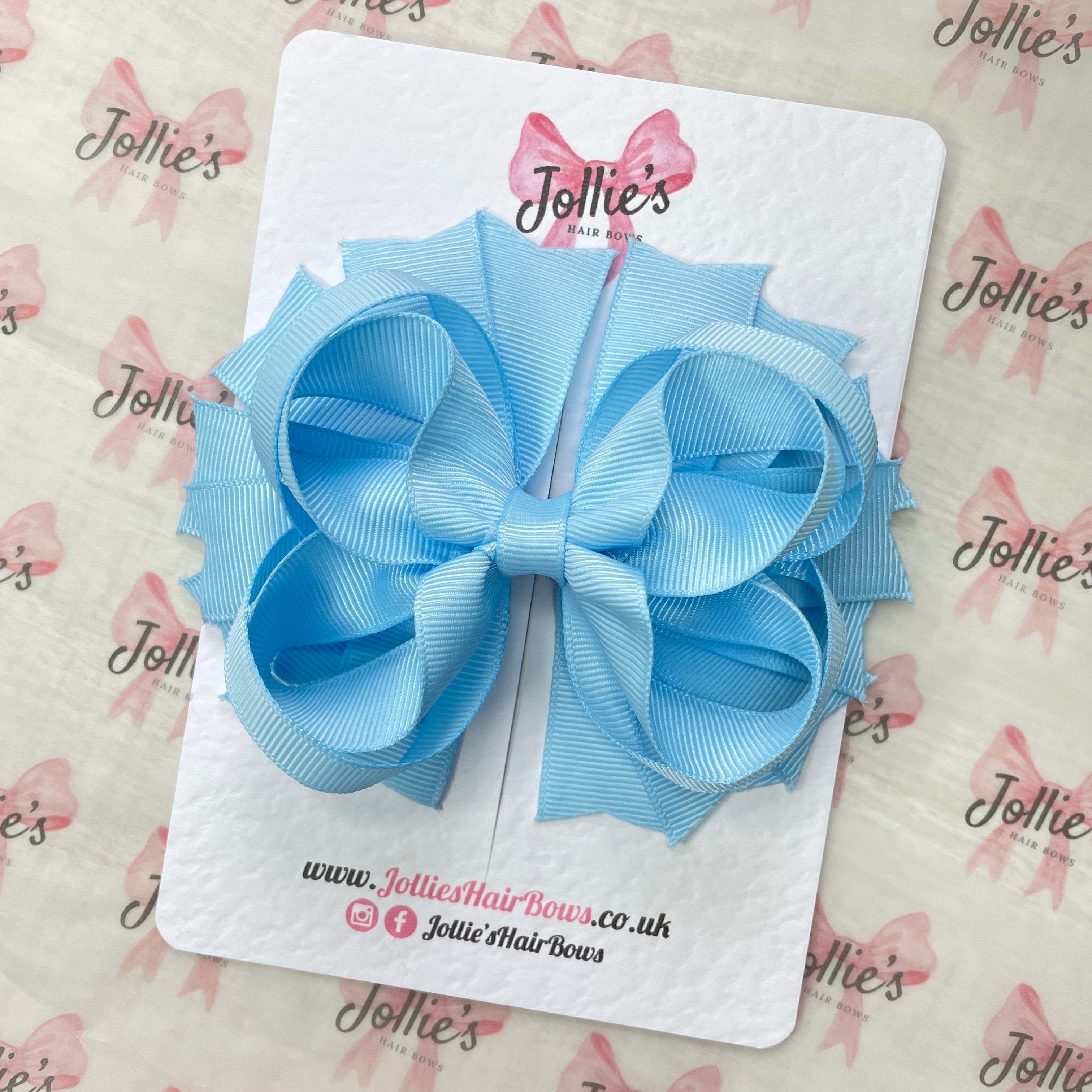 4.5" Blue Topaz Layered Ring Hair Bow – Grosgrain Ribbon Clip for Everyday Wear