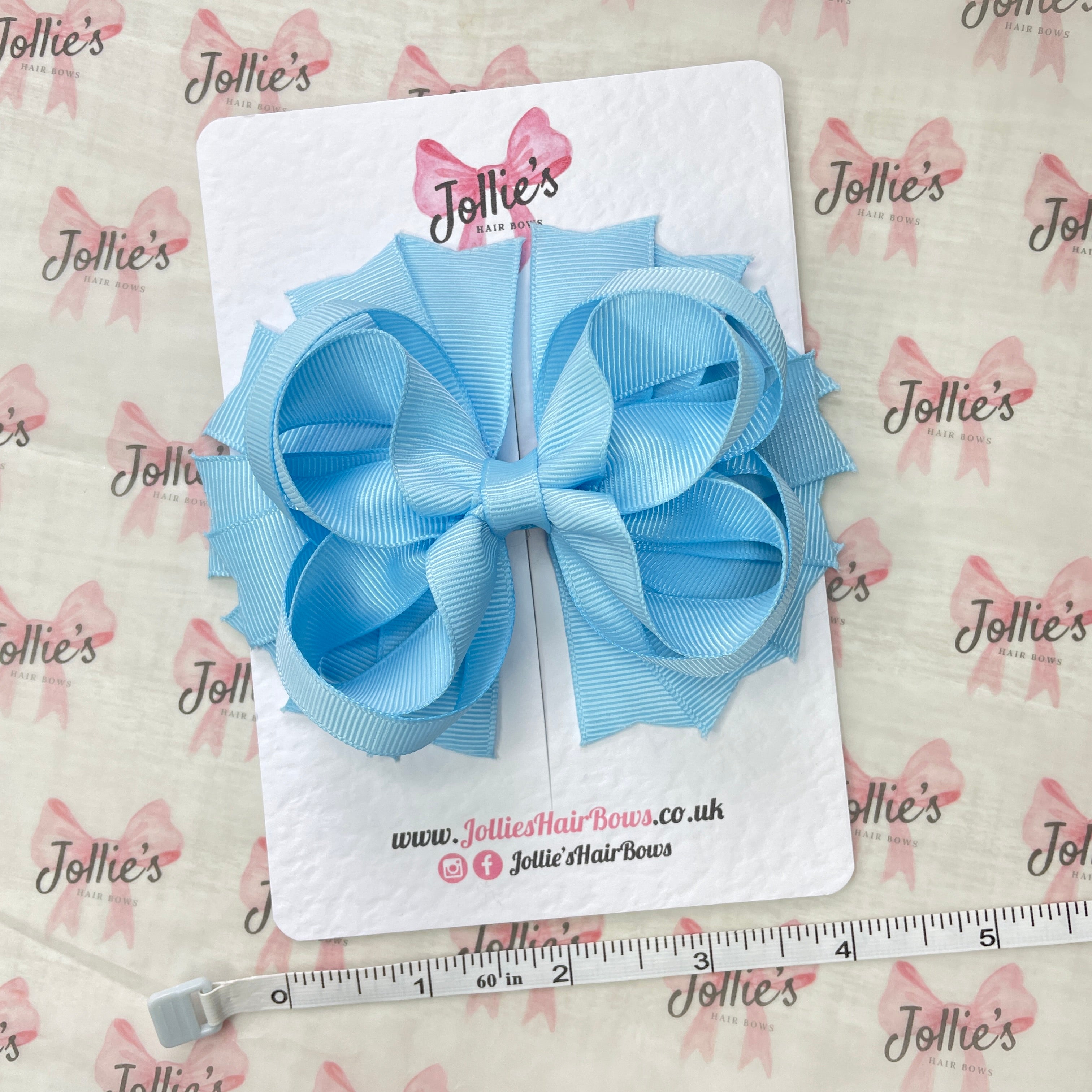 4.5" Blue Topaz Layered Ring Hair Bow – Grosgrain Ribbon Clip for Everyday Wear