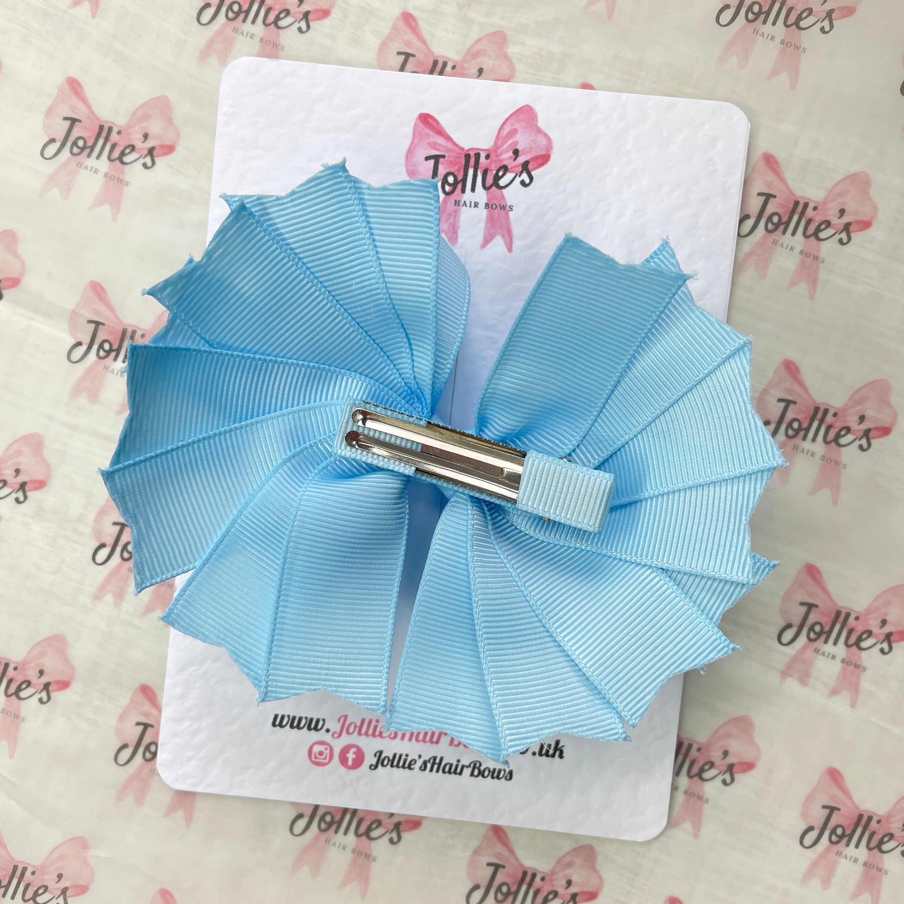 4.5" Blue Topaz Layered Ring Hair Bow – Grosgrain Ribbon Clip for Everyday Wear