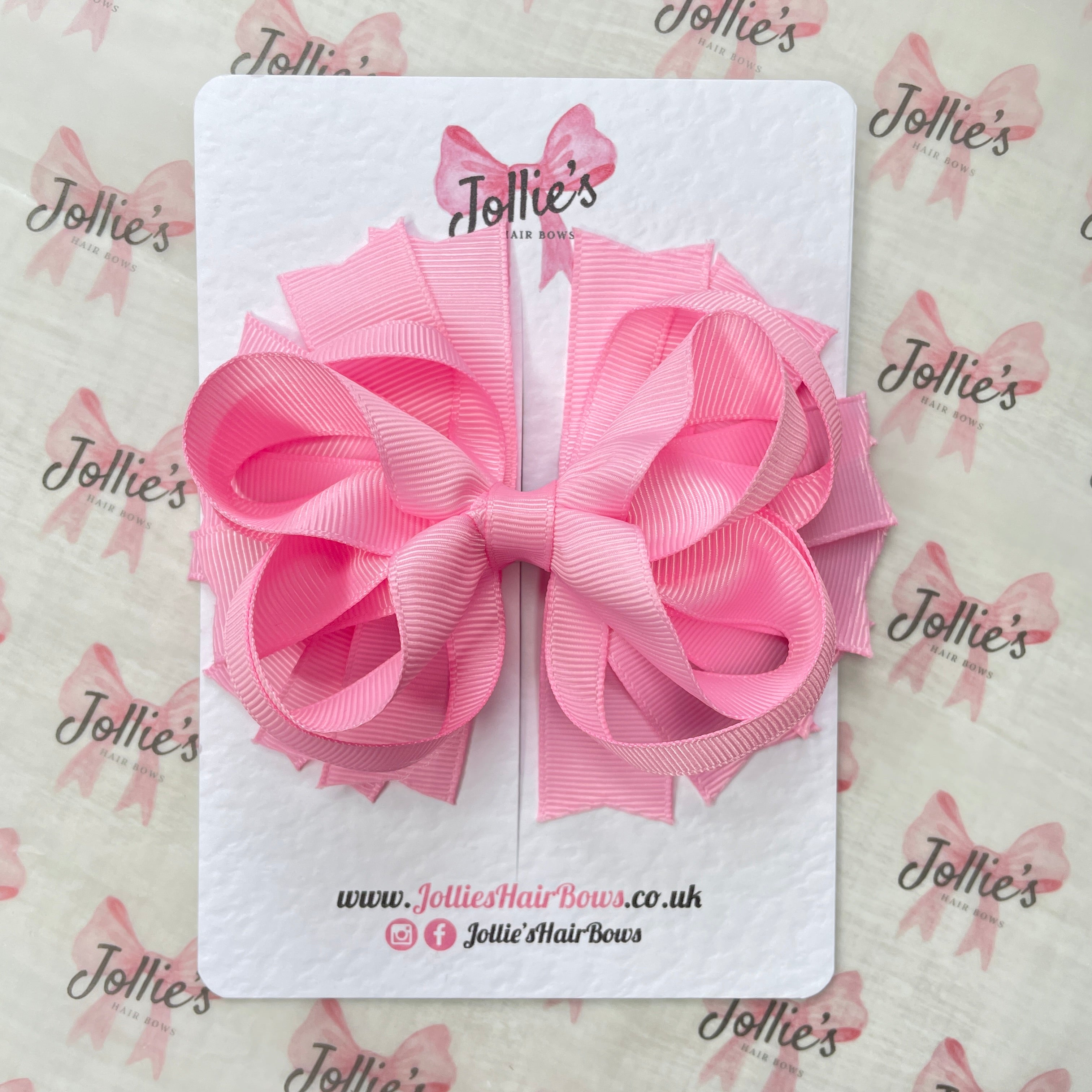 4.5" Rose Pink Layered Ring Hair Bow – Grosgrain Ribbon Clip for Everyday Wear