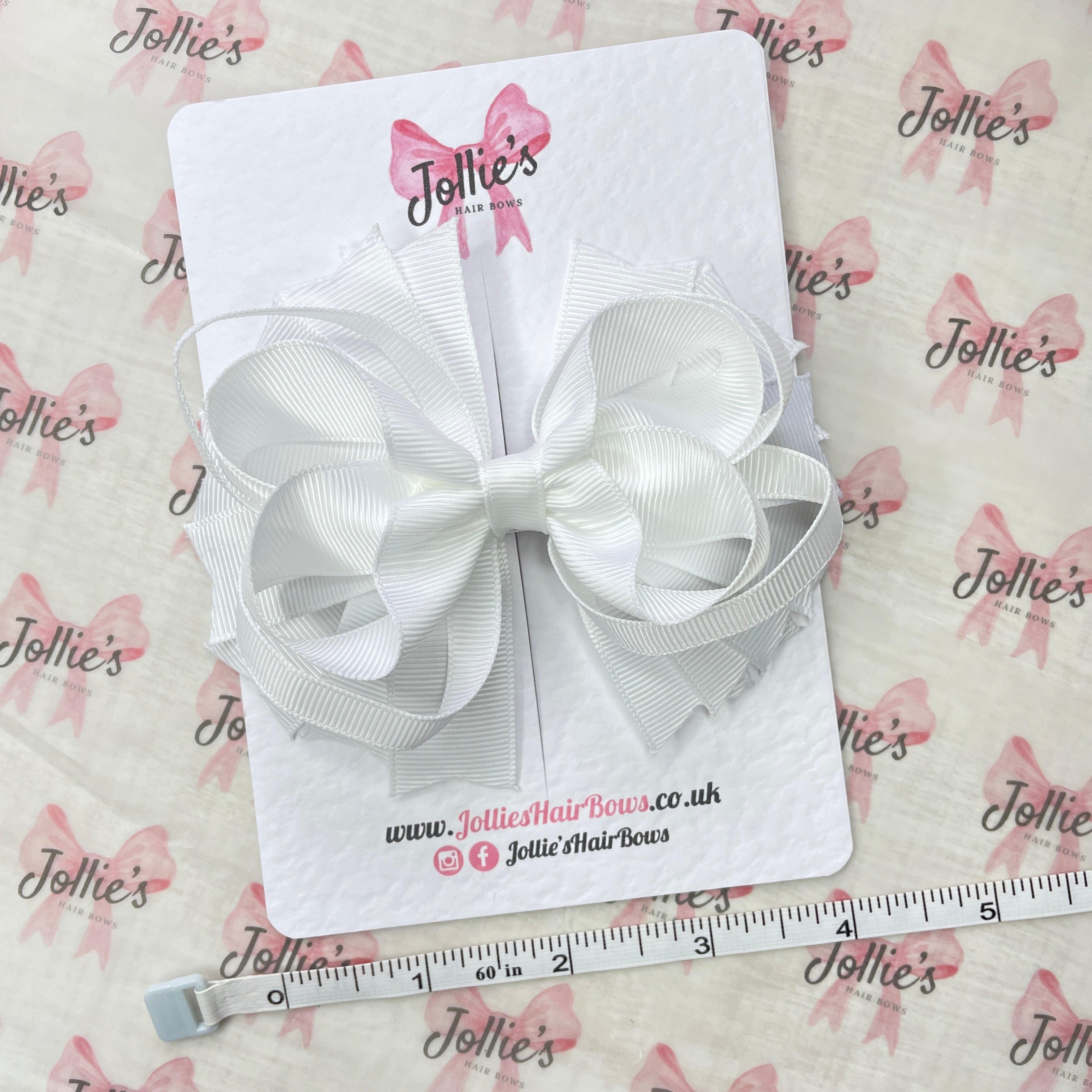 4.5" White Layered Ring Hair Bow – Grosgrain Ribbon Clip for Everyday Wear
