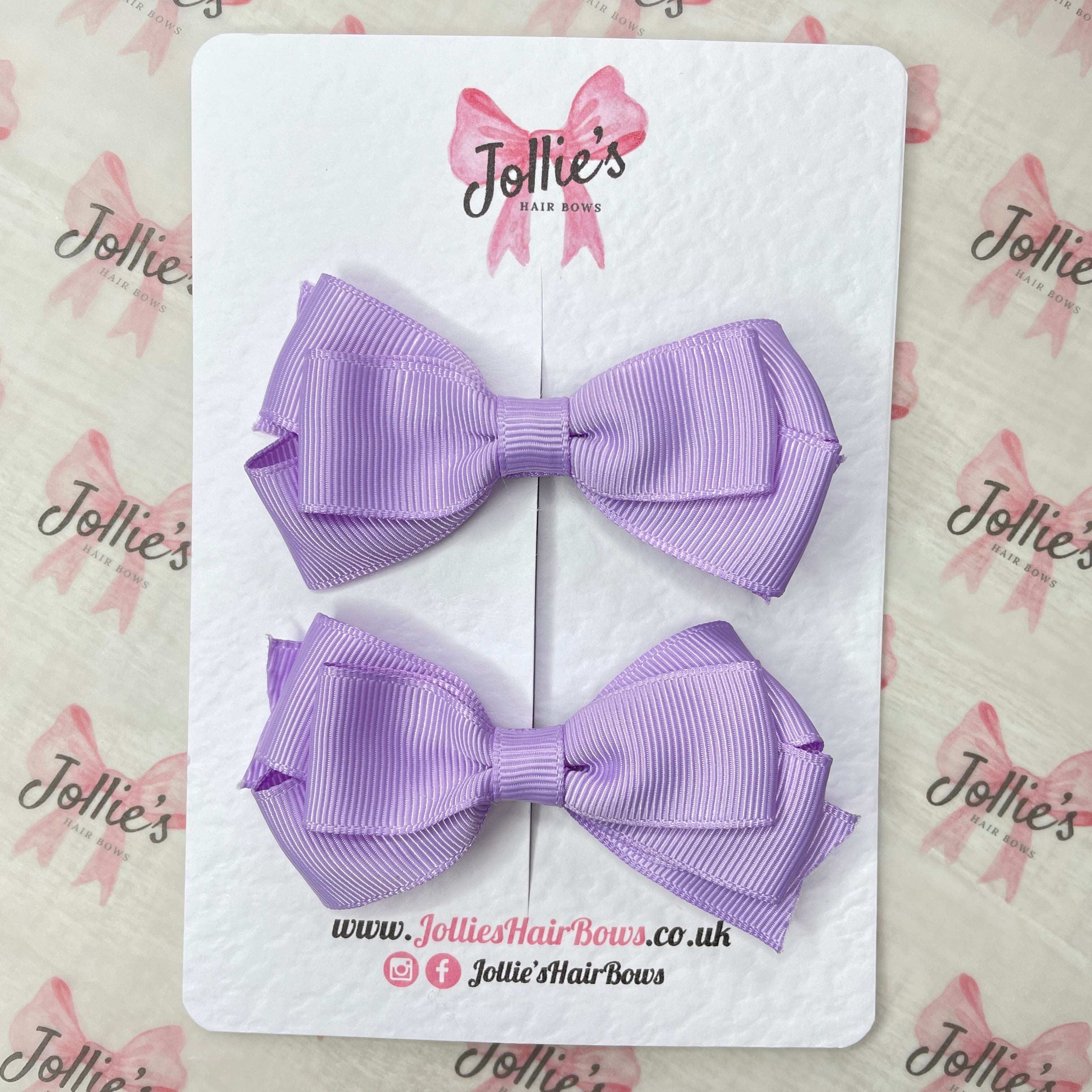 3" Light Orchid Triple Layer Hair Bow Pair – Grosgrain Ribbon Clips with Teeth