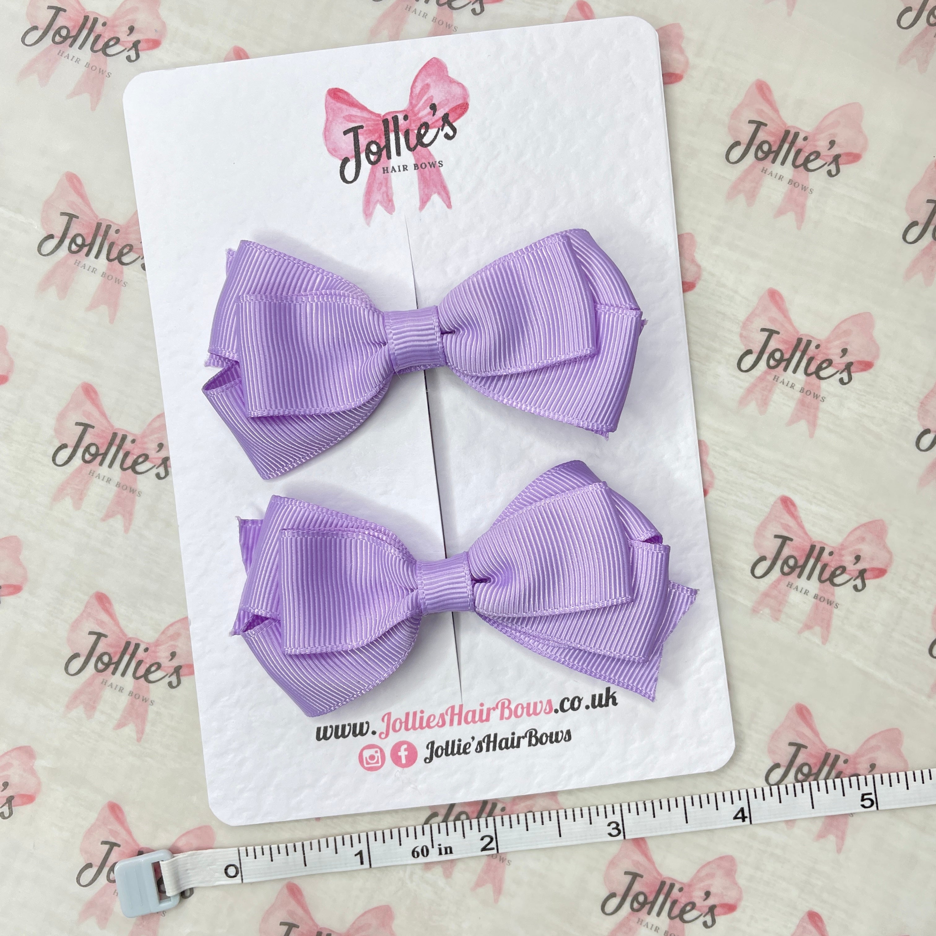 3" Light Orchid Triple Layer Hair Bow Pair – Grosgrain Ribbon Clips with Teeth
