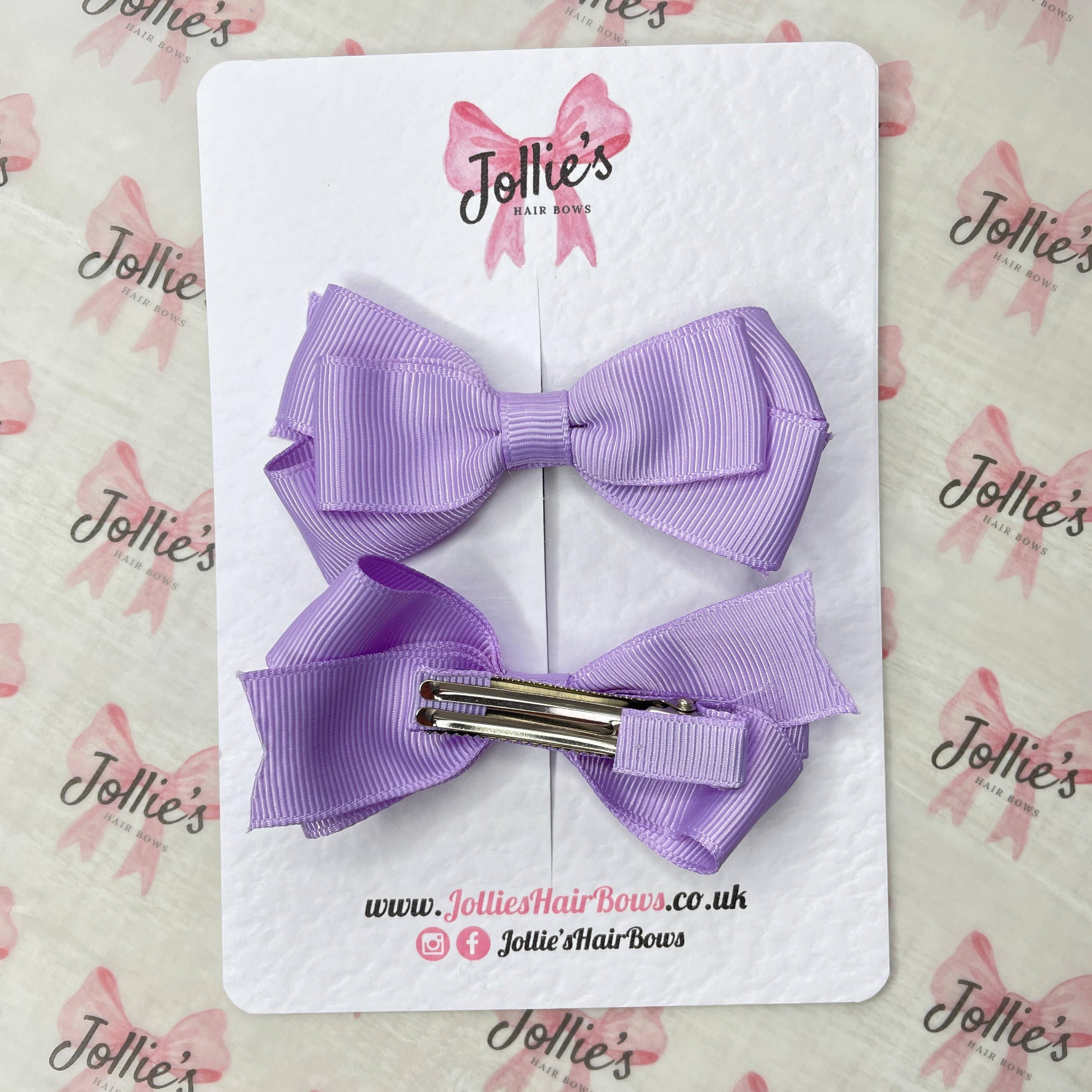 3" Light Orchid Triple Layer Hair Bow Pair – Grosgrain Ribbon Clips with Teeth
