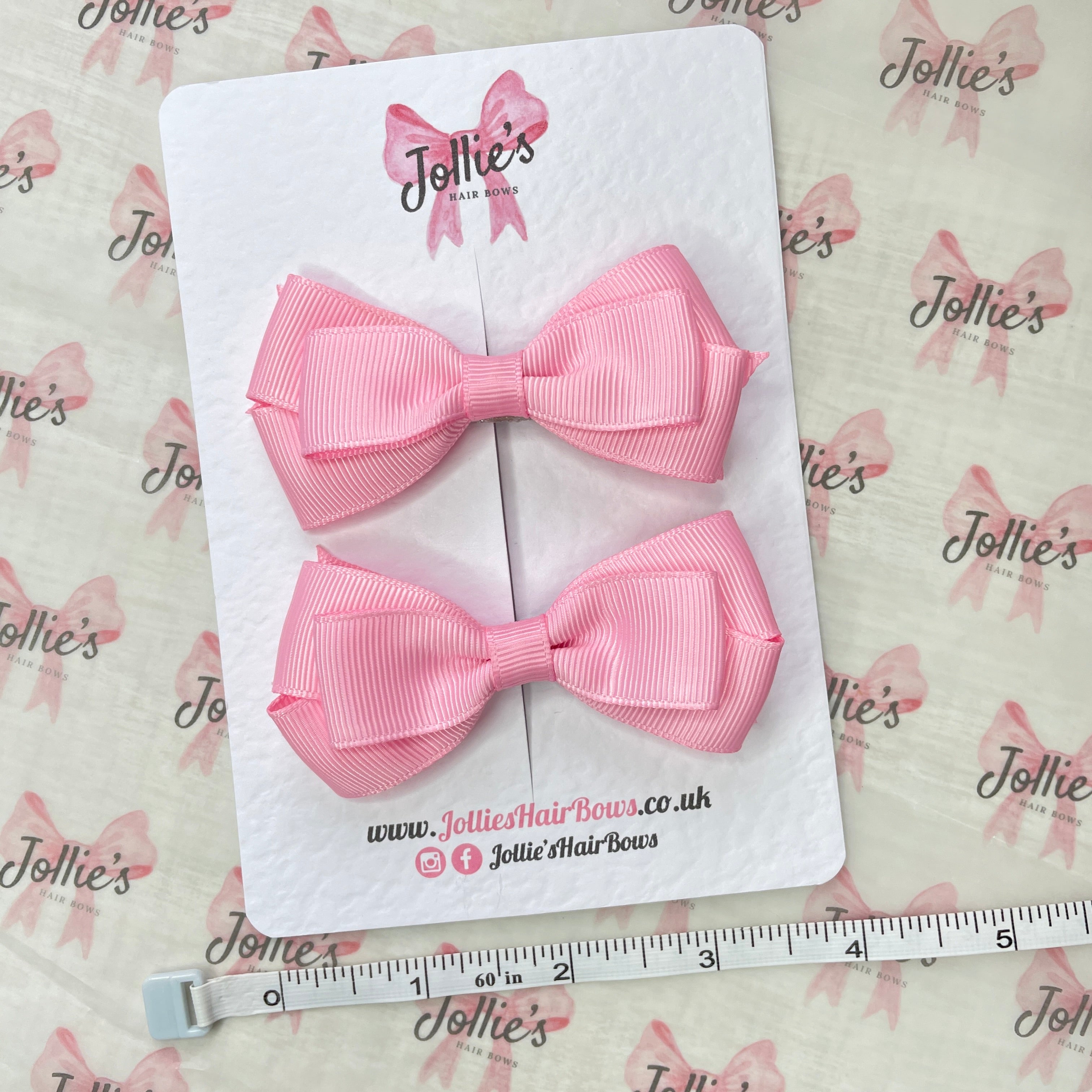 3" Rose Pink Triple Layer Hair Bow Pair – Grosgrain Ribbon Clips with Teeth