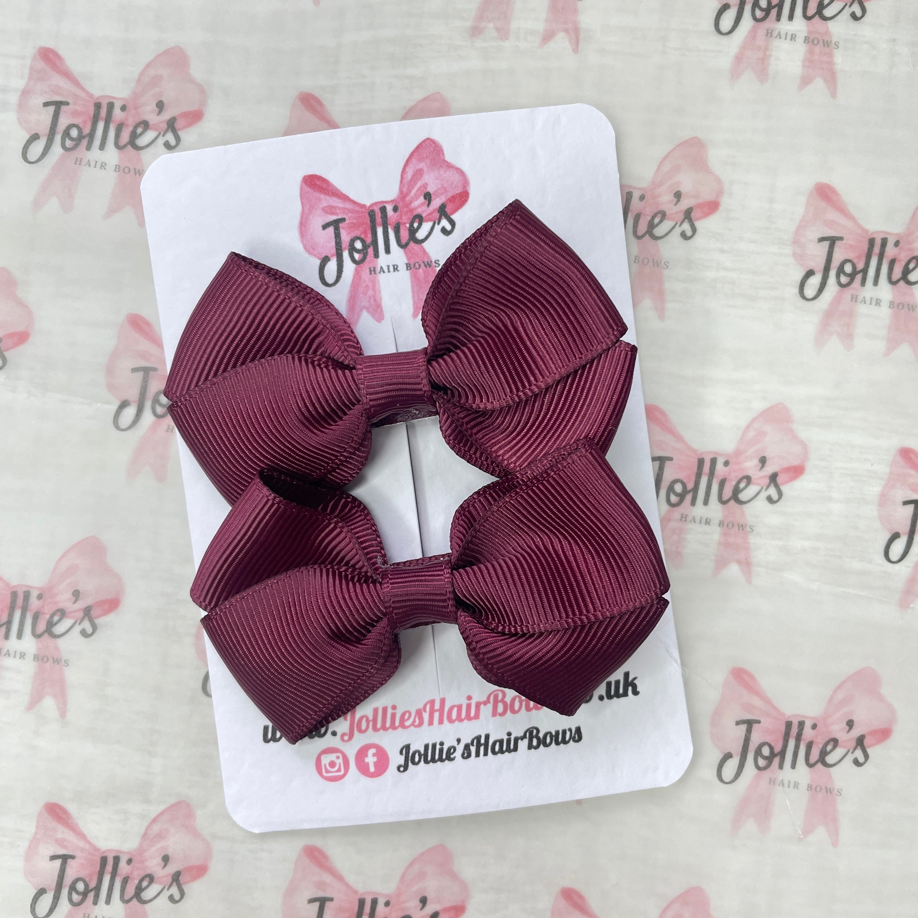 2.5" Burgundy Classy Hair Bows (Pair) – Grosgrain Ribbon with Double Prong Alligator Clips