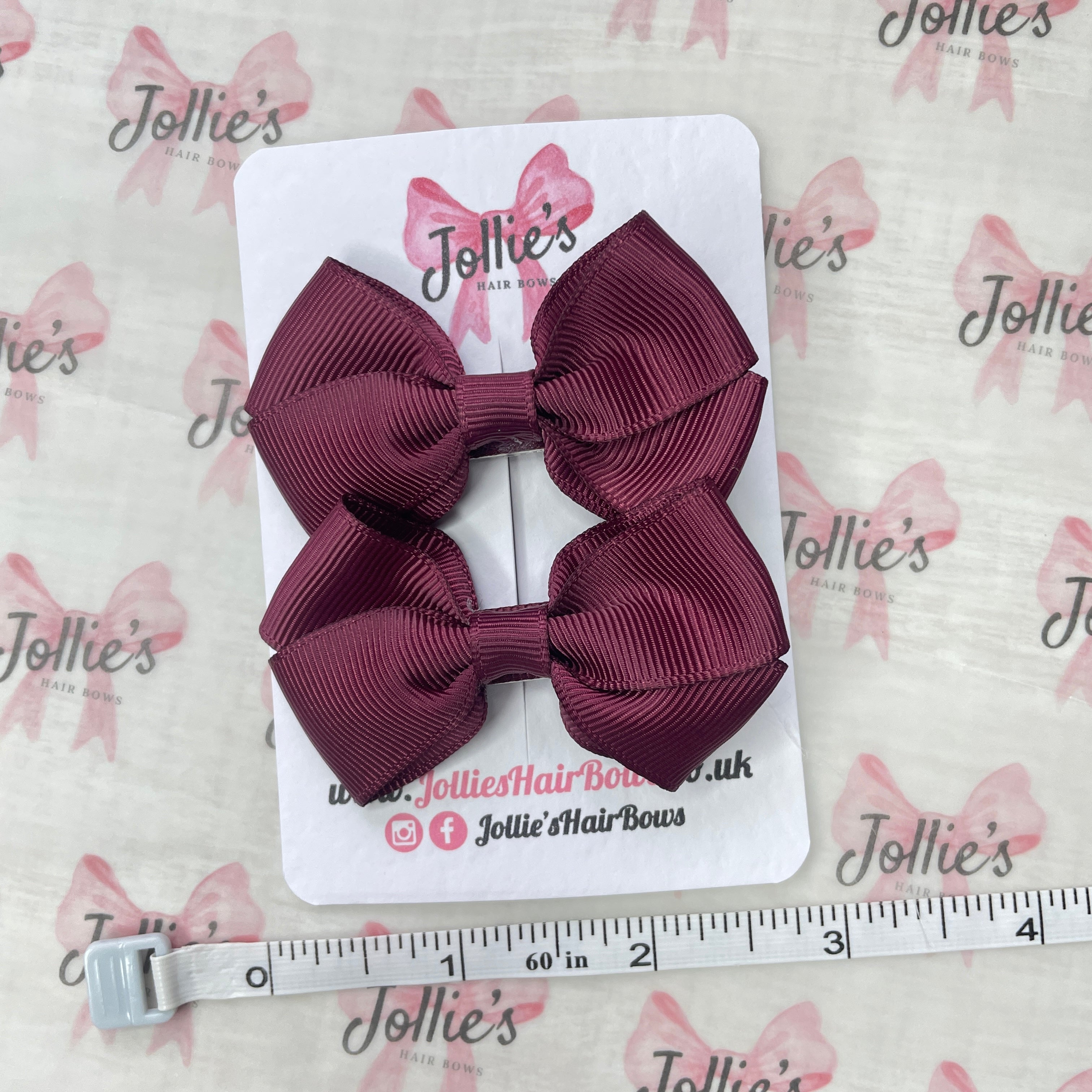 2.5" Burgundy Classy Hair Bows (Pair) – Grosgrain Ribbon with Double Prong Alligator Clips