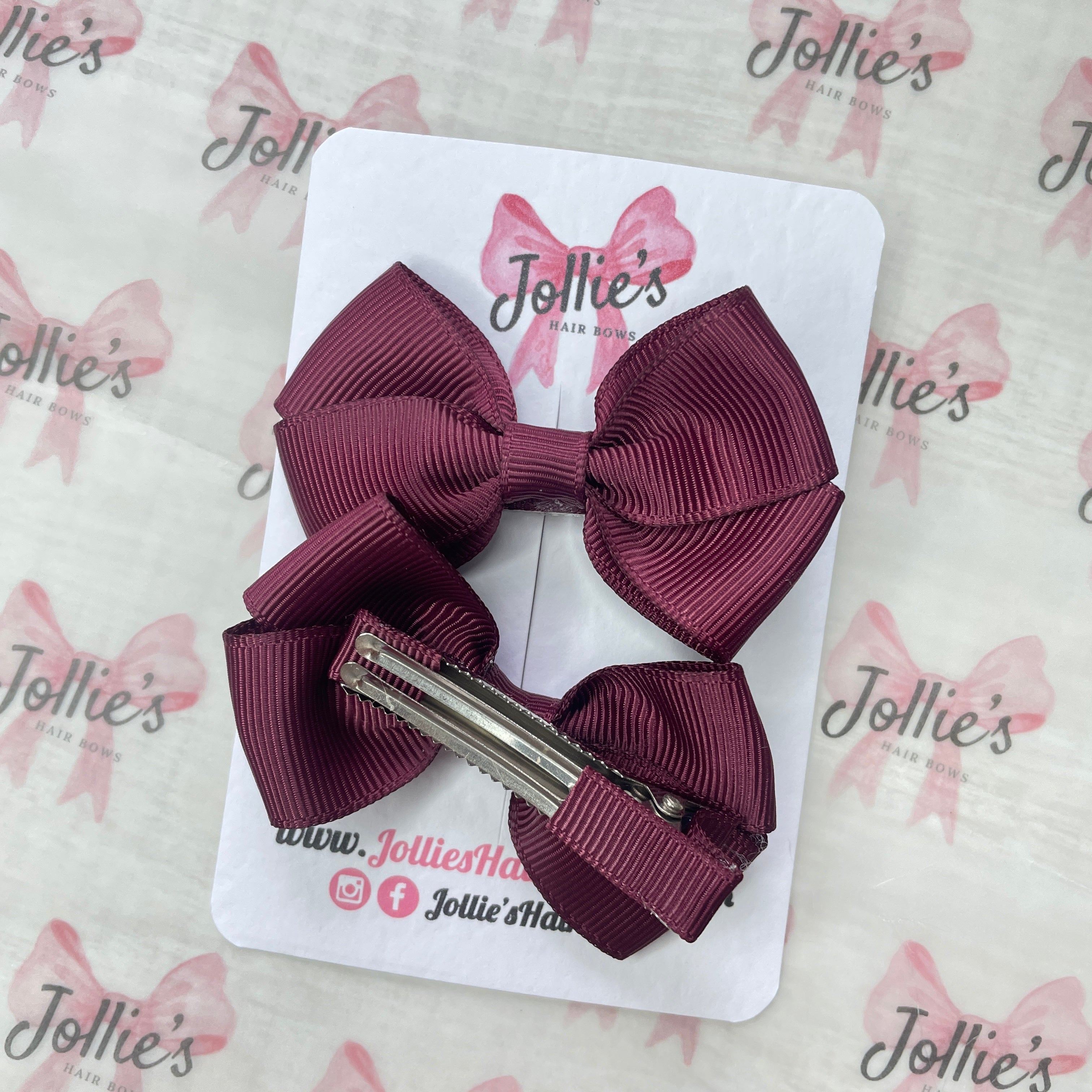 2.5" Burgundy Classy Hair Bows (Pair) – Grosgrain Ribbon with Double Prong Alligator Clips