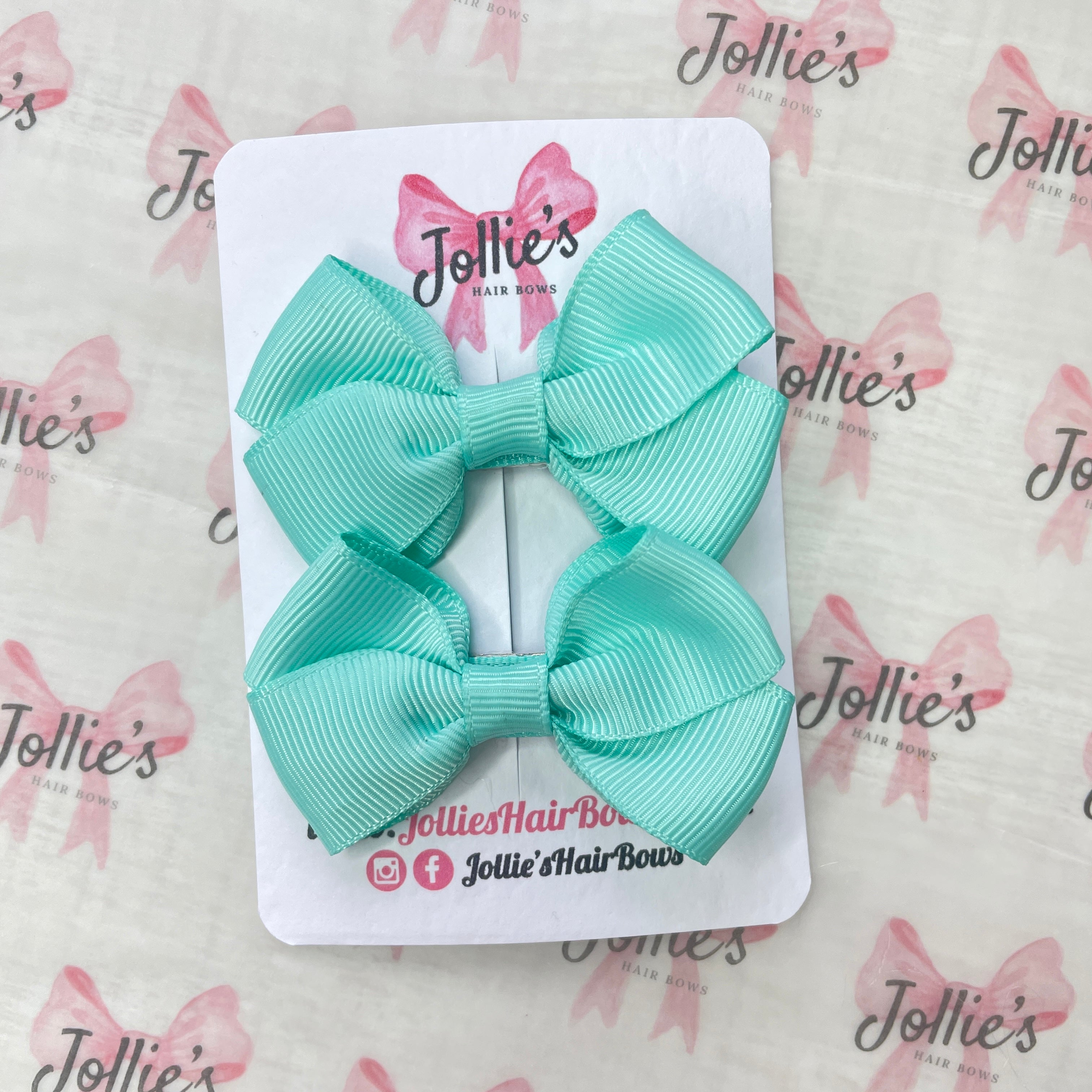2.5" Aqua Classy Hair Bows (Pair) – Grosgrain Ribbon with Double Prong Alligator Clips