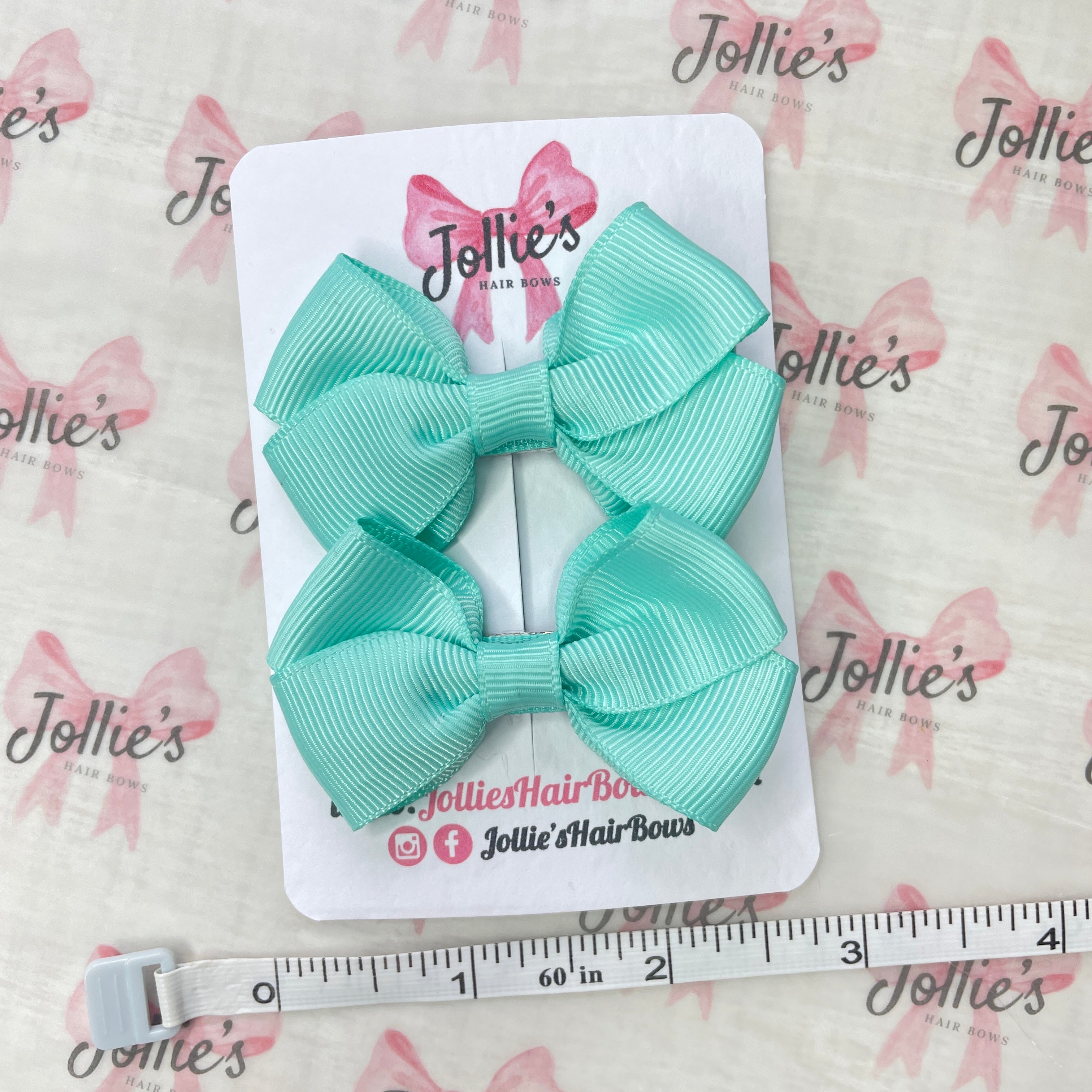 2.5" Aqua Classy Hair Bows (Pair) – Grosgrain Ribbon with Double Prong Alligator Clips