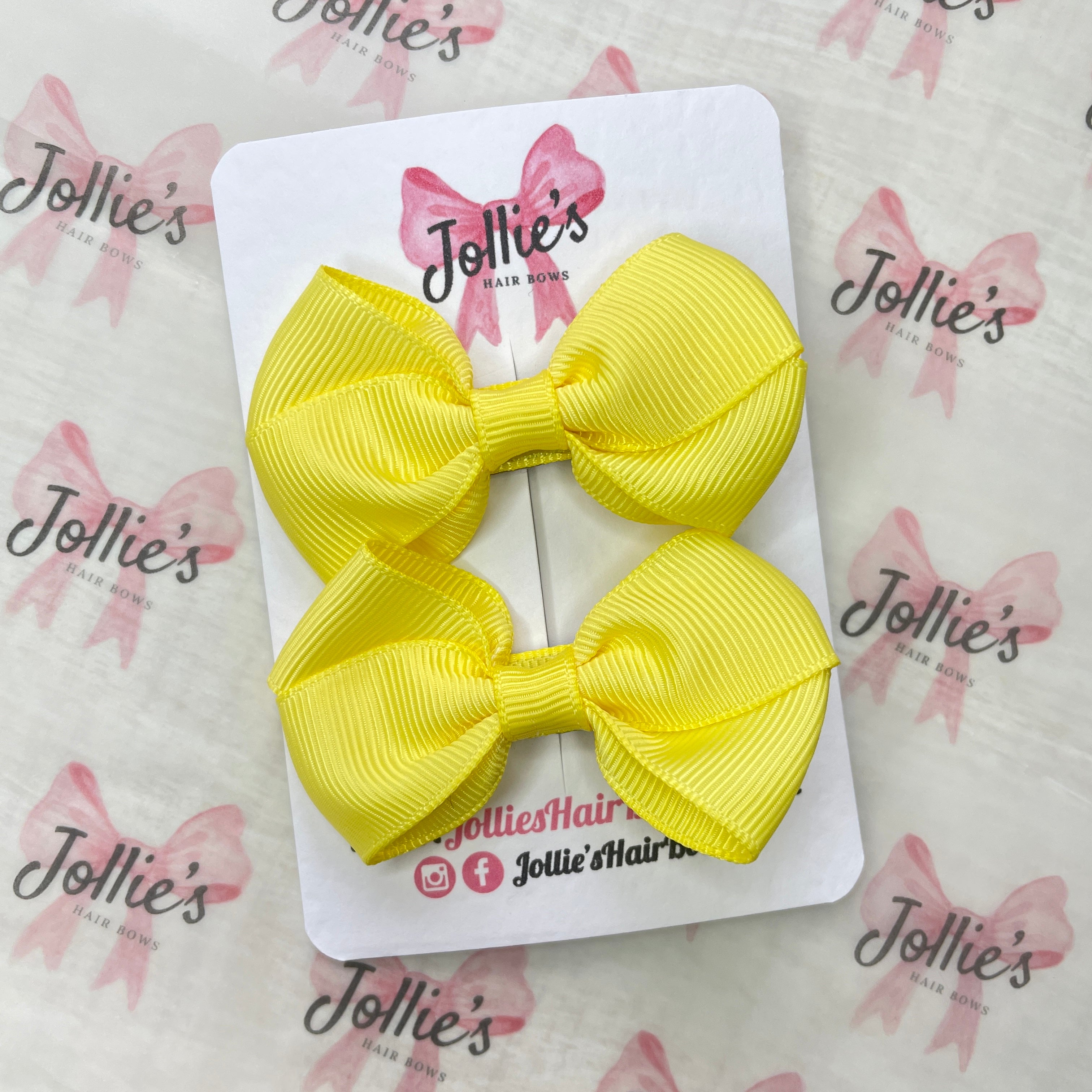 2.5" Lemon Classy Hair Bows (Pair) β Grosgrain Ribbon with Double Prong Alligator Clips