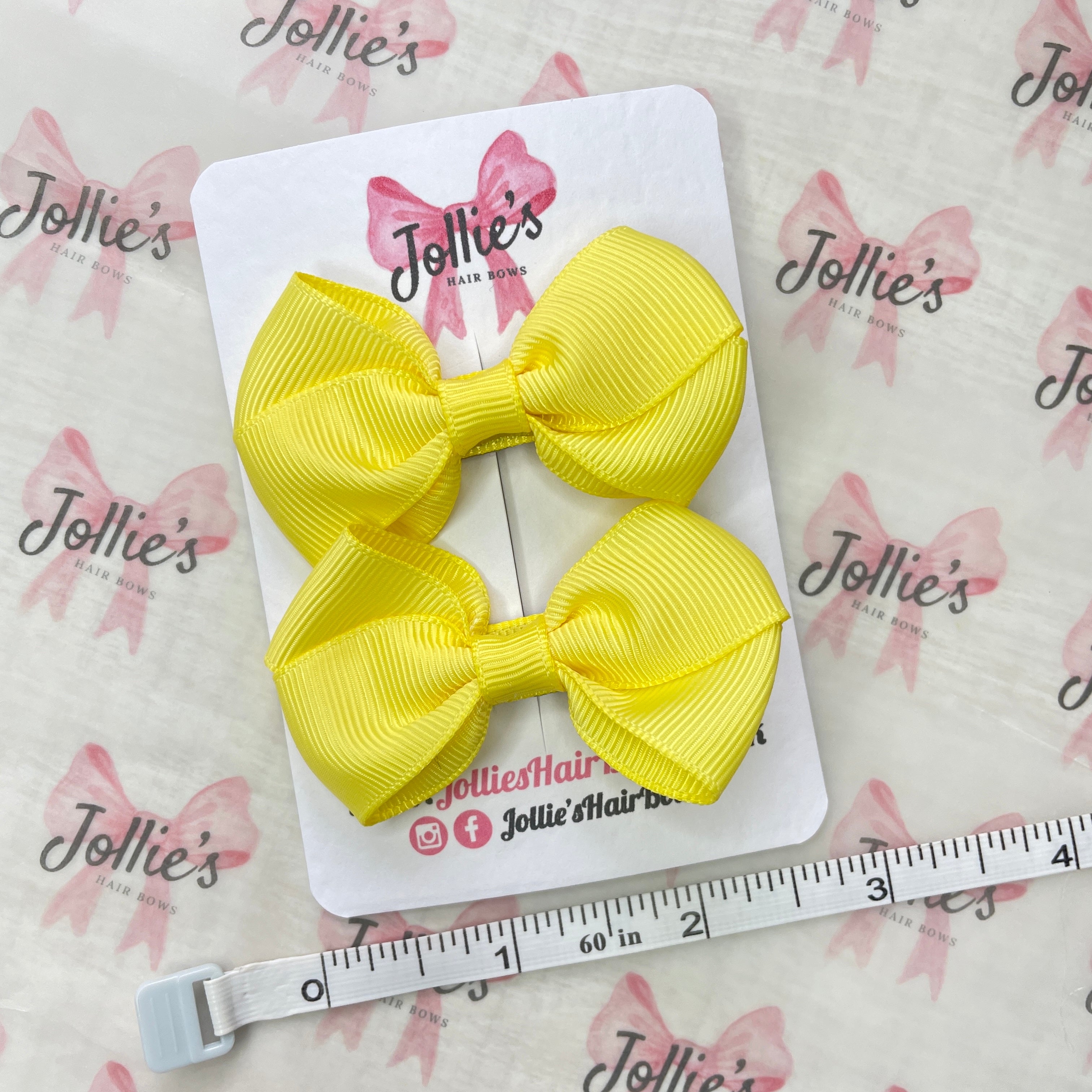 2.5" Lemon Classy Hair Bows (Pair) – Grosgrain Ribbon with Double Prong Alligator Clips
