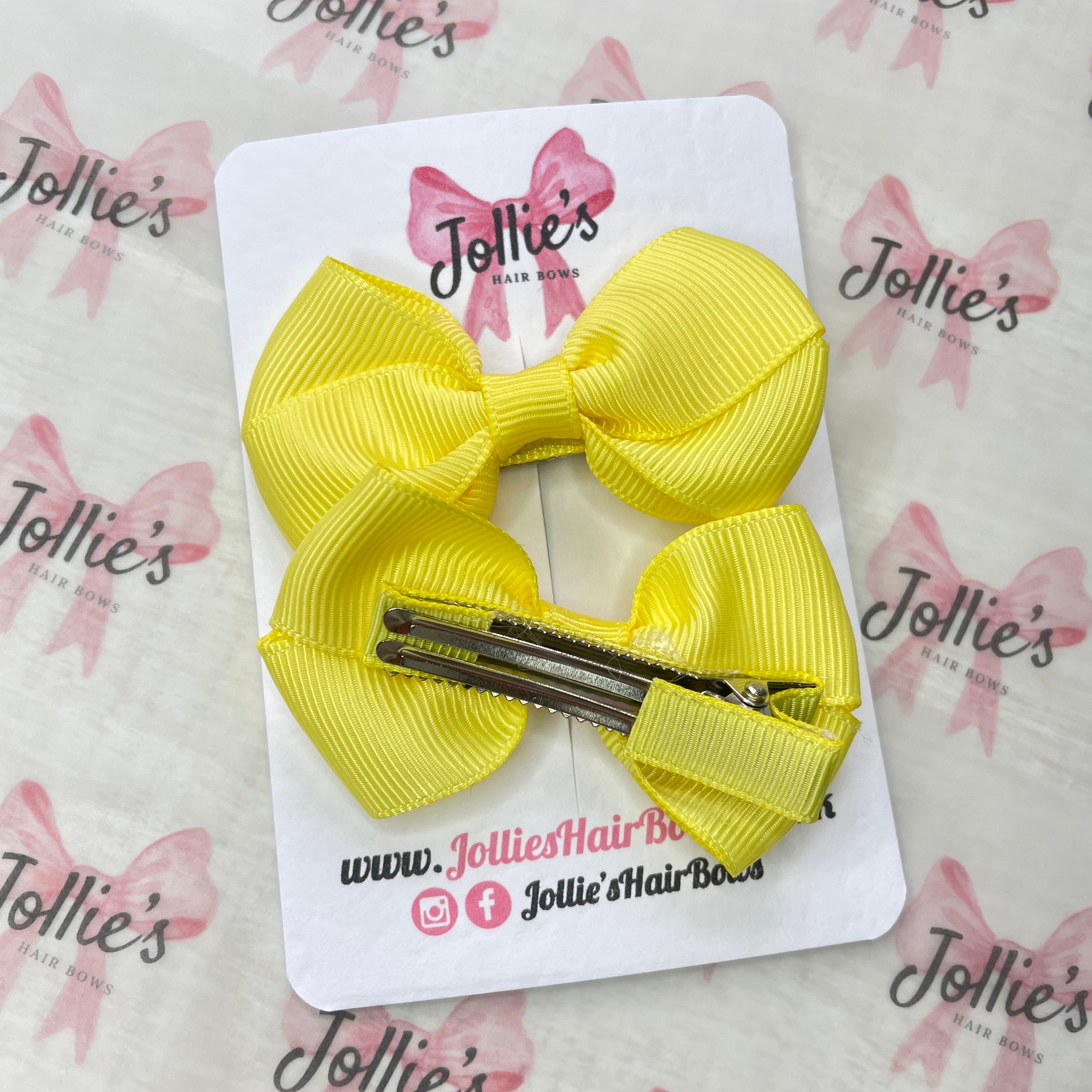 2.5" Lemon Classy Hair Bows (Pair) β Grosgrain Ribbon with Double Prong Alligator Clips