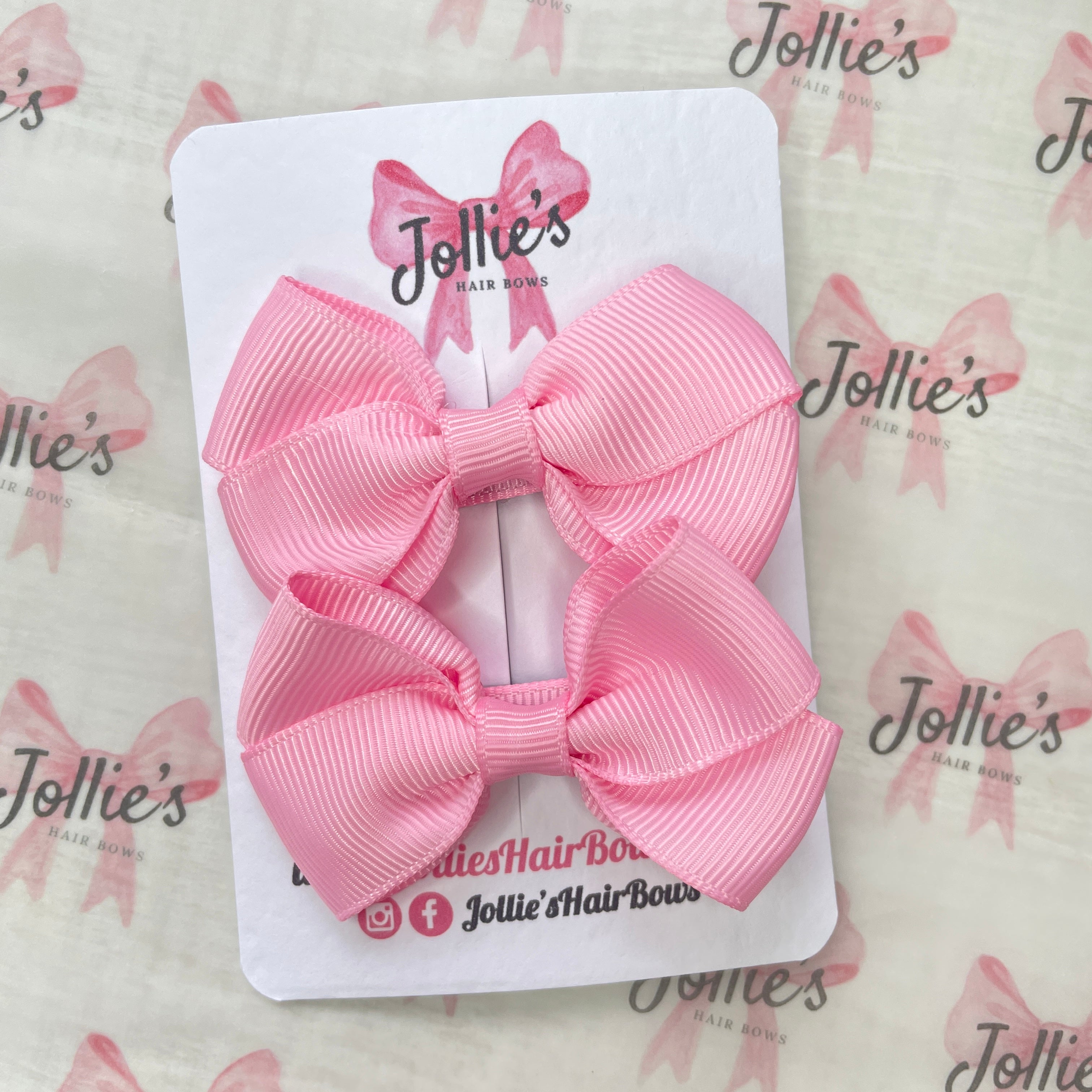 2.5" Rose Pink Classy Hair Bows (Pair) – Grosgrain Ribbon with Double Prong Alligator Clips