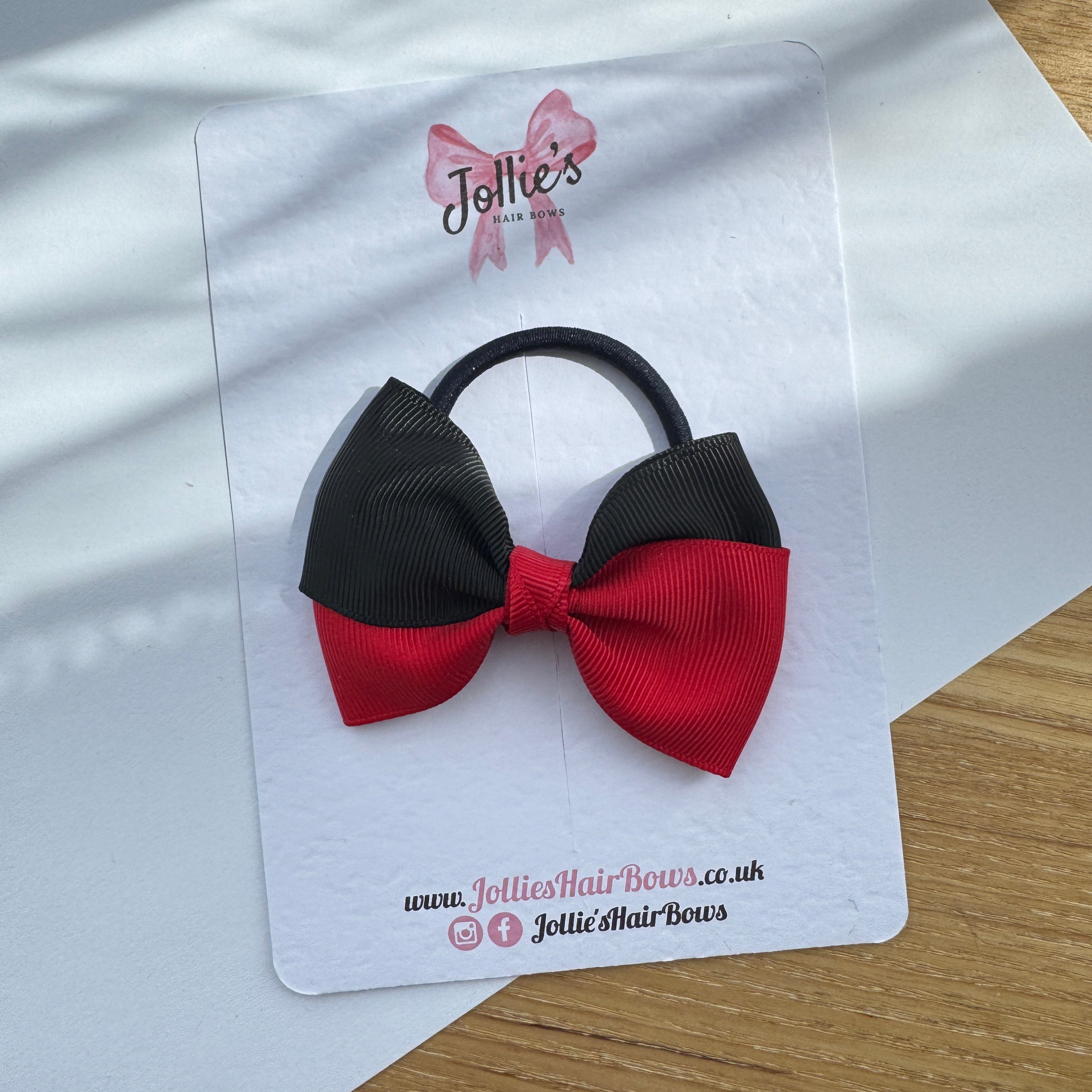 3.2" Red & Black Hair Bow – Grosgrain Ribbon Thick Elastic Bobble