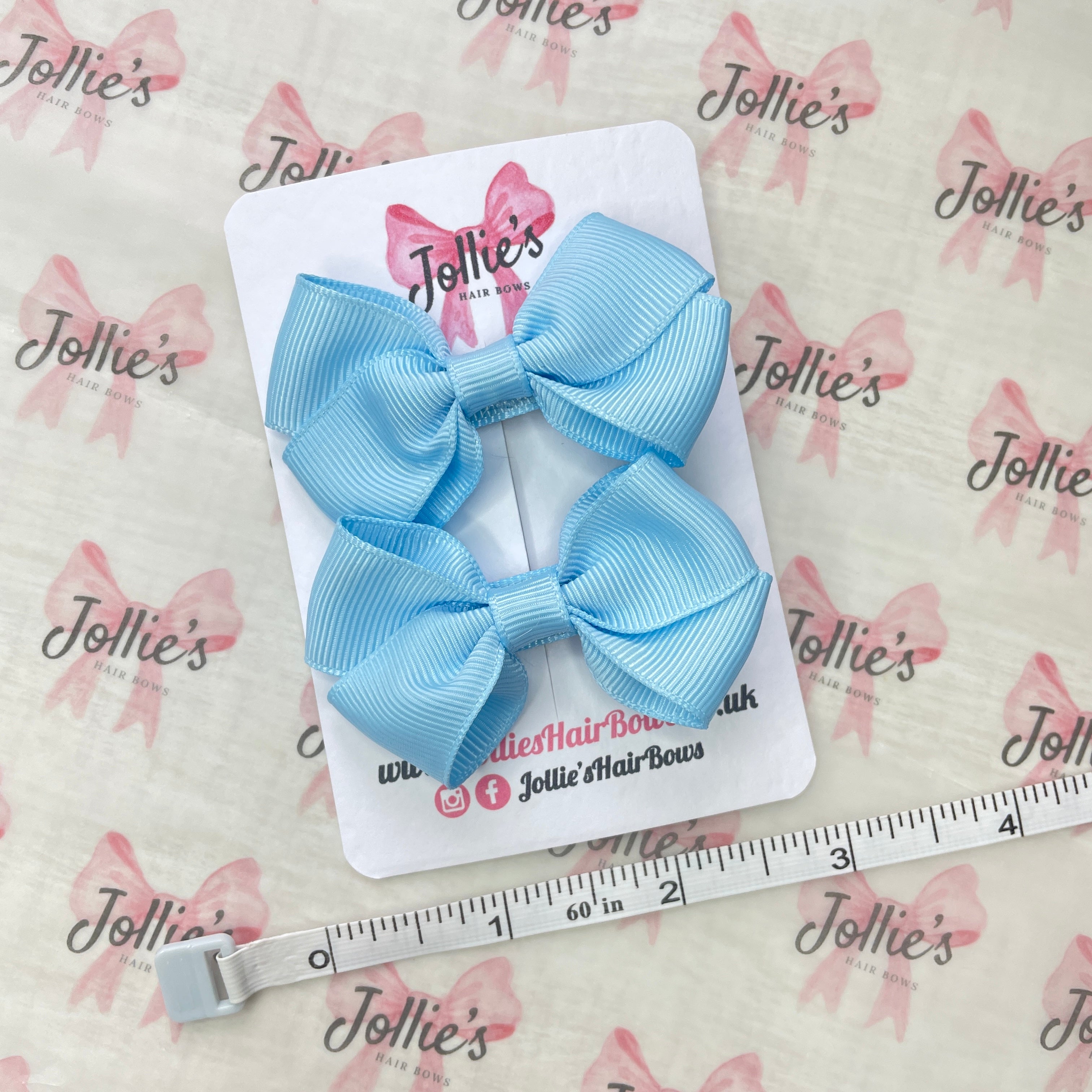 2.5" Blue Topaz Classy Hair Bows (Pair) – Grosgrain Ribbon with Double Prong Alligator Clips