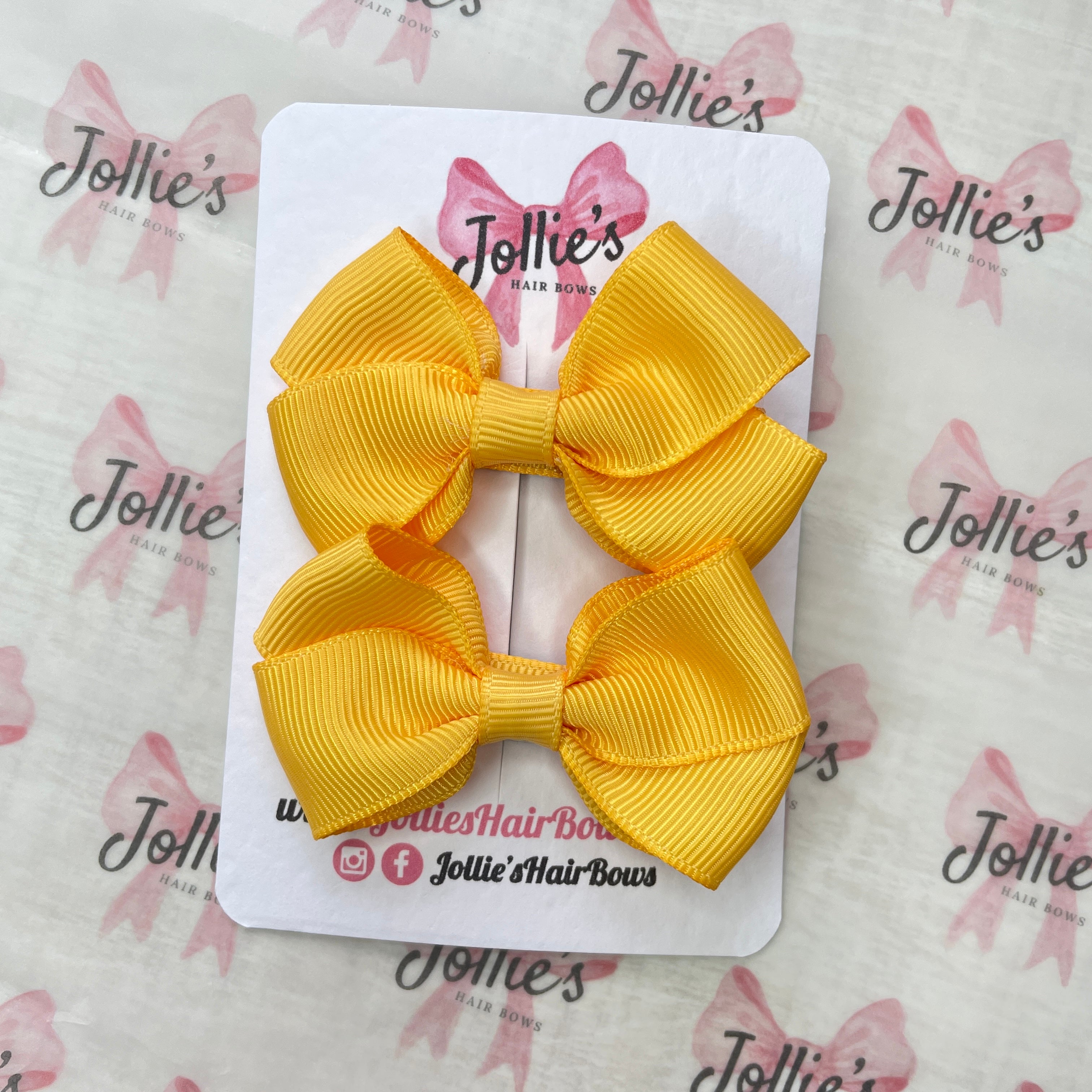 2.5" Yellow Gold Classy Hair Bows (Pair) – Grosgrain Ribbon with Double Prong Alligator Clips