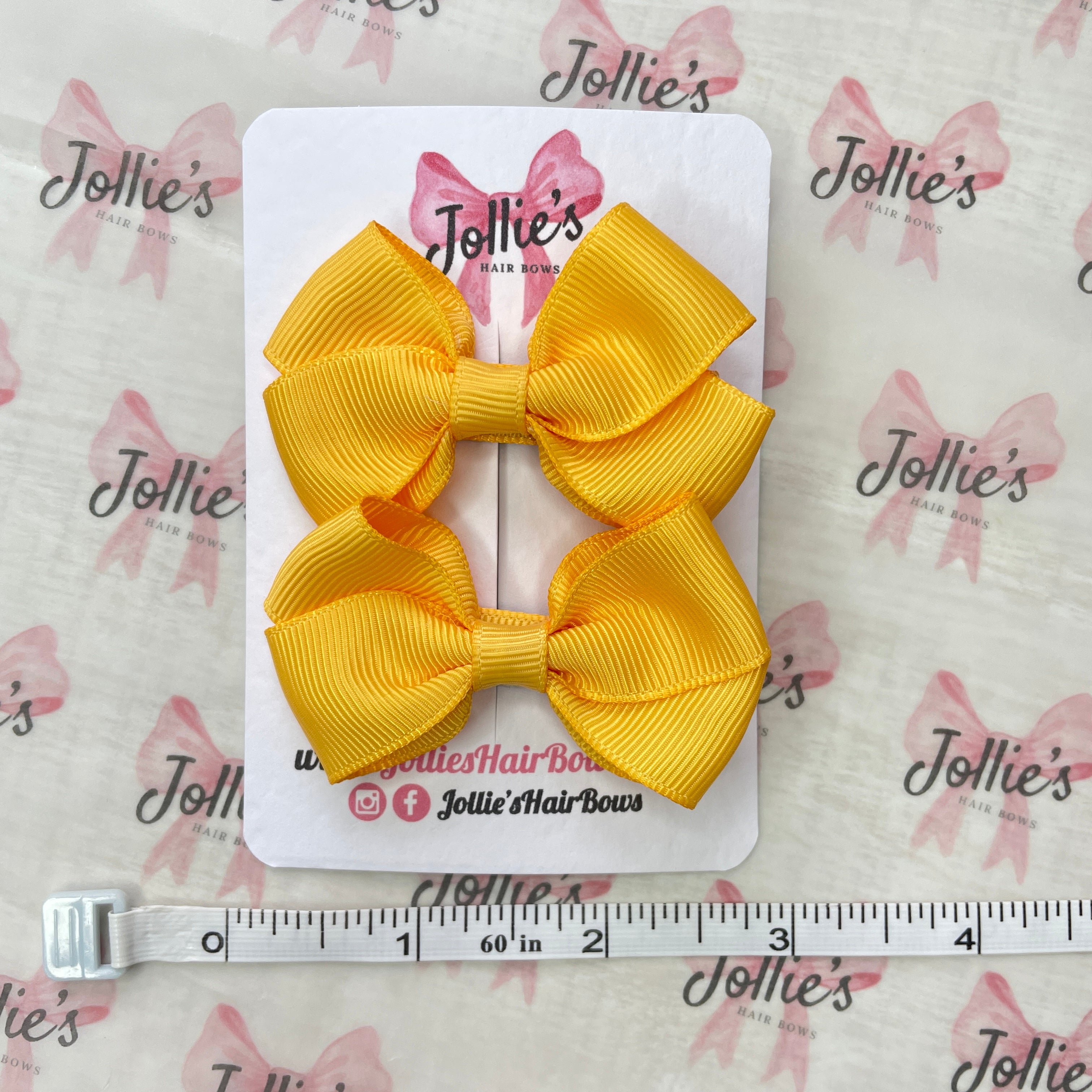 2.5" Yellow Gold Classy Hair Bows (Pair) – Grosgrain Ribbon with Double Prong Alligator Clips