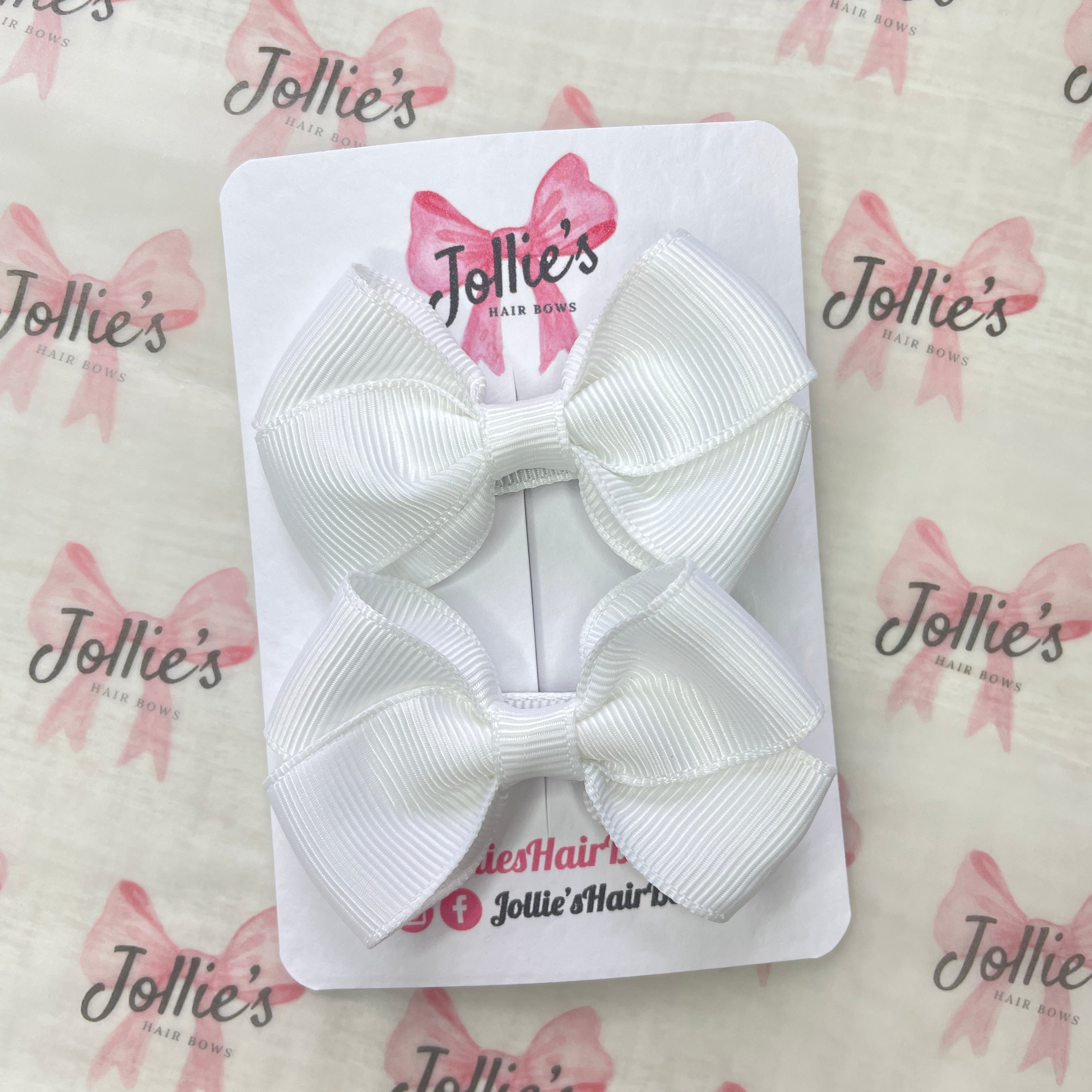 2.5" White Classy Hair Bows (Pair) β Grosgrain Ribbon with Double Prong Alligator Clips