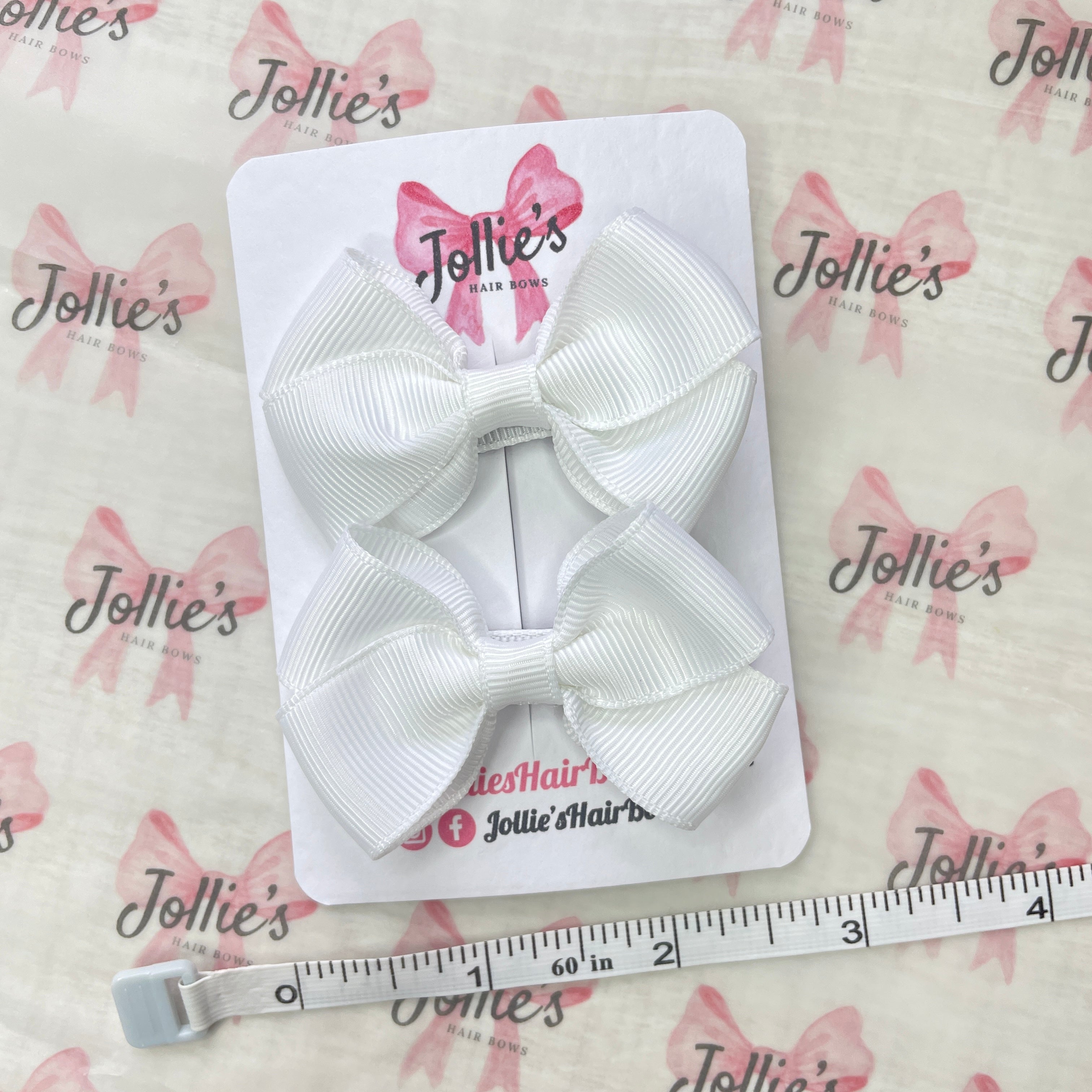 2.5" White Classy Hair Bows (Pair) β Grosgrain Ribbon with Double Prong Alligator Clips