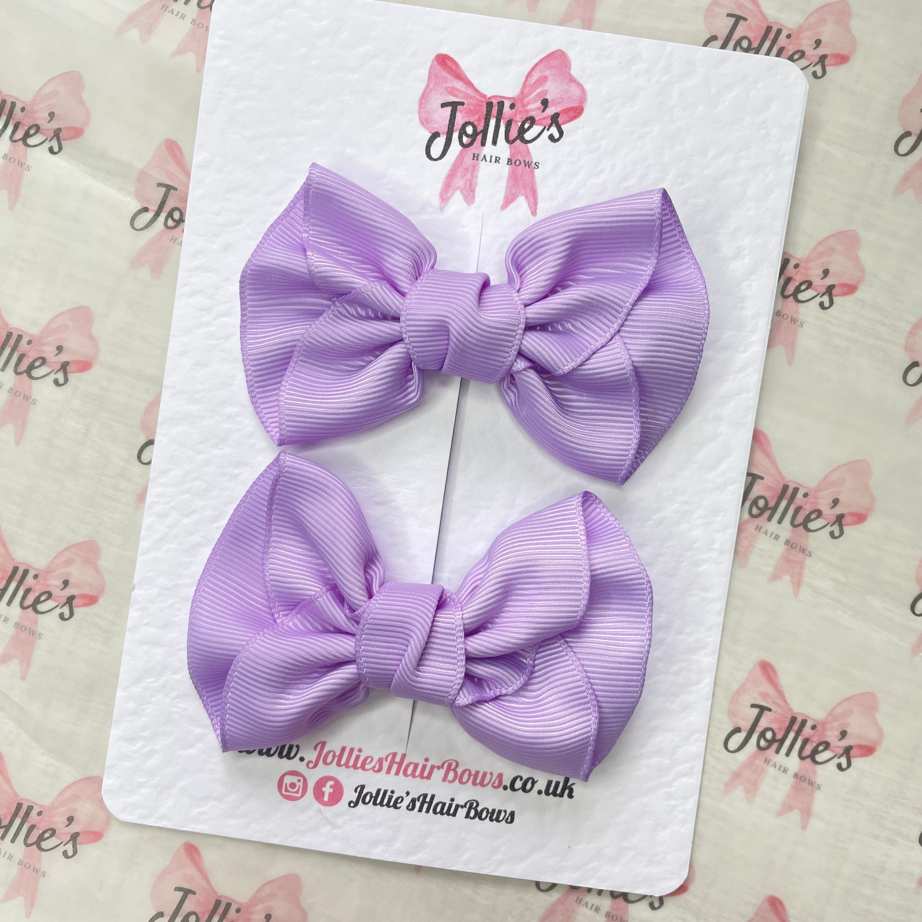 3" Light Orchid Frown Hair Bow Pair – Grosgrain Ribbon Clips for Girls