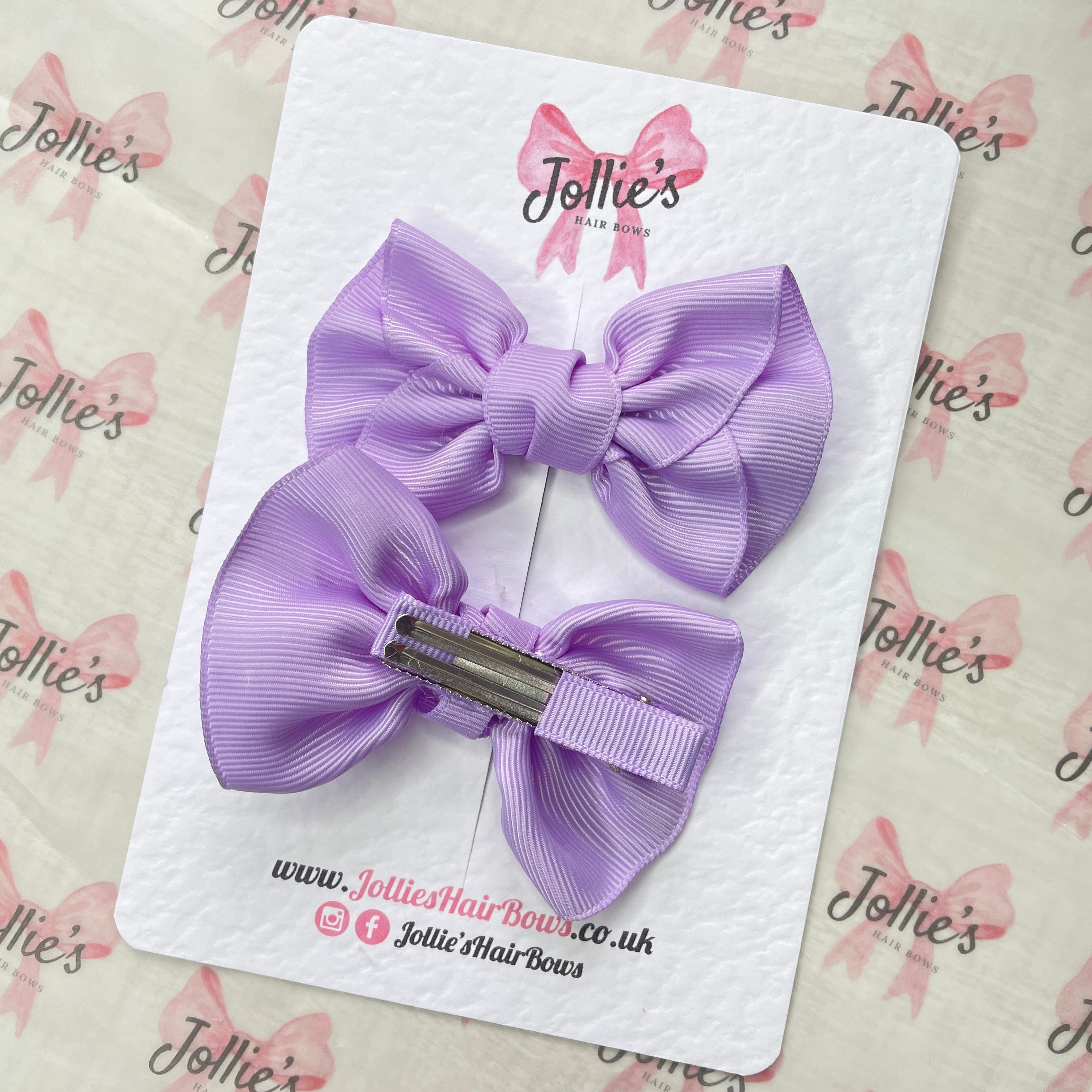 3" Light Orchid Frown Hair Bow Pair – Grosgrain Ribbon Clips for Girls