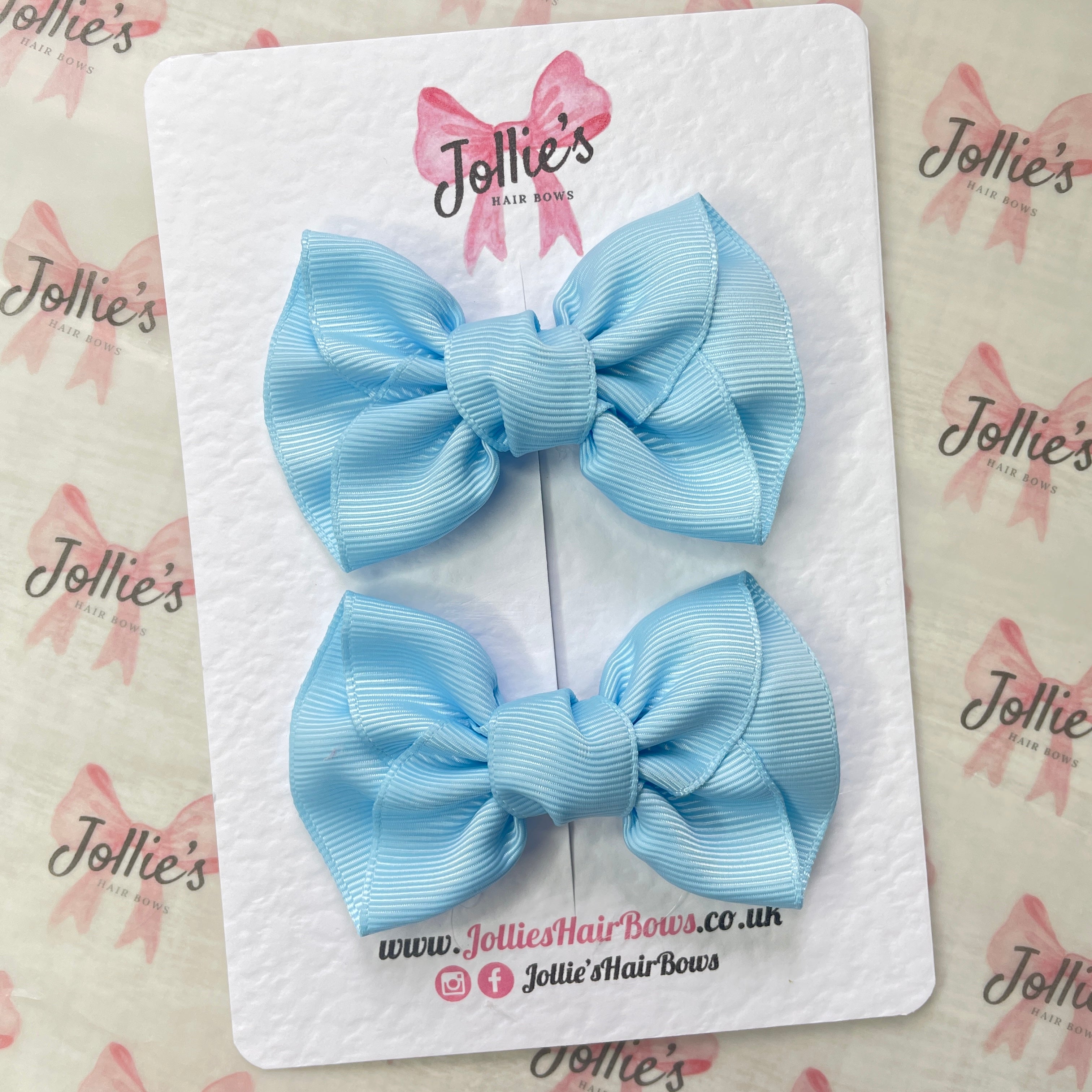 3" Blue Topaz Frown Hair Bow Pair – Grosgrain Ribbon Clips for Girls