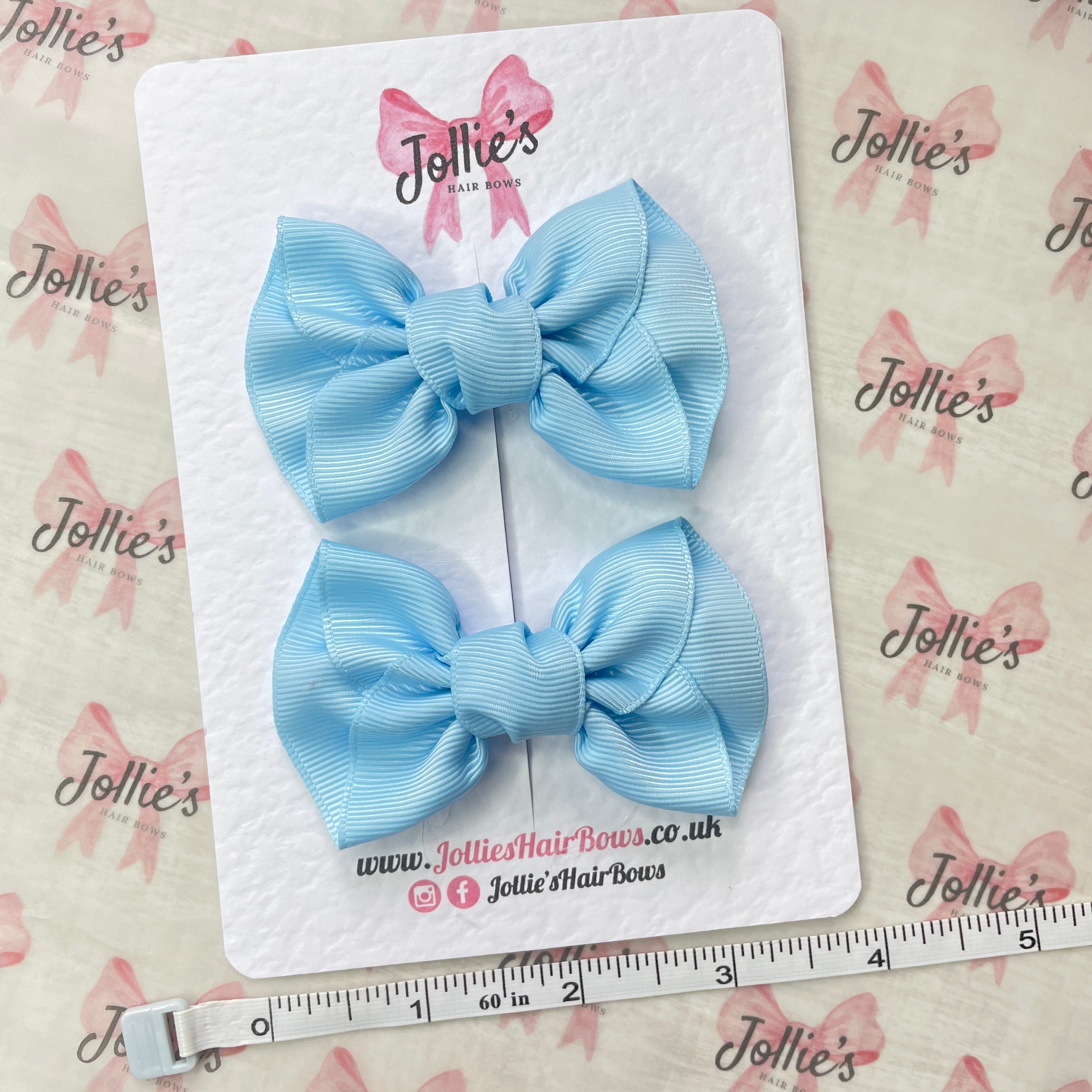 3" Blue Topaz Frown Hair Bow Pair – Grosgrain Ribbon Clips for Girls