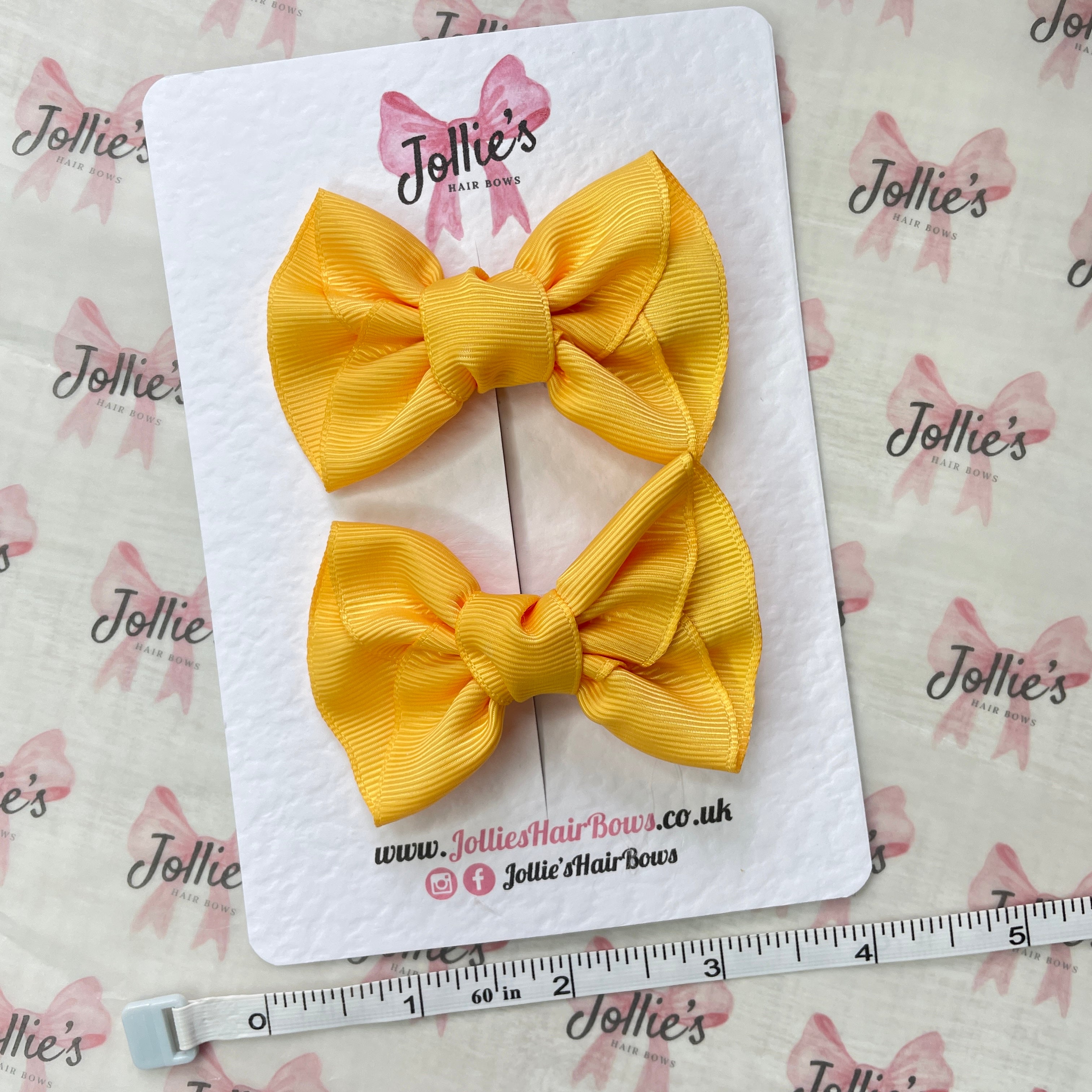 3" Yellow Gold Frown Hair Bow Pair – Grosgrain Ribbon Clips for Girls