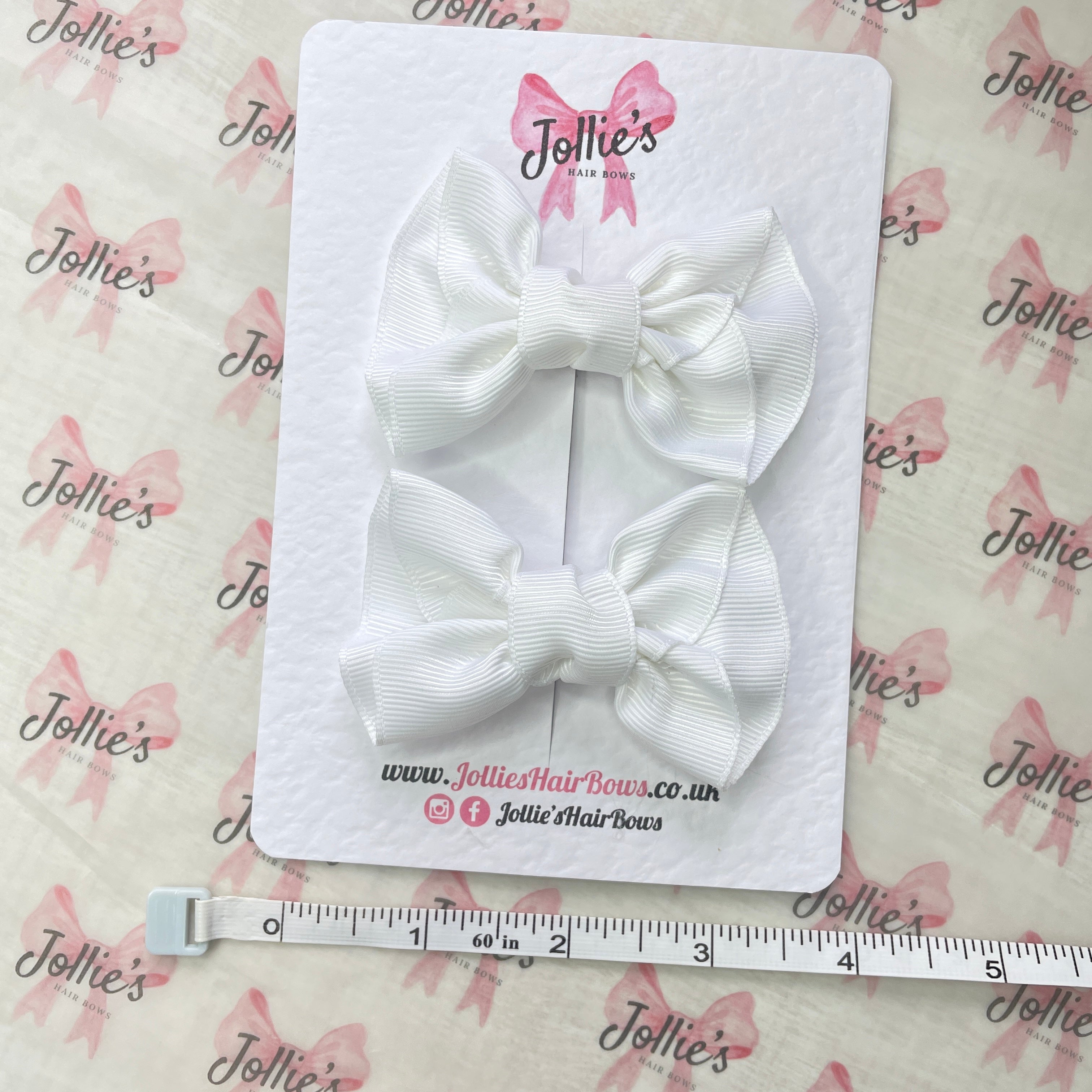 3" White Frown Hair Bow Pair – Grosgrain Ribbon Clips for Girls