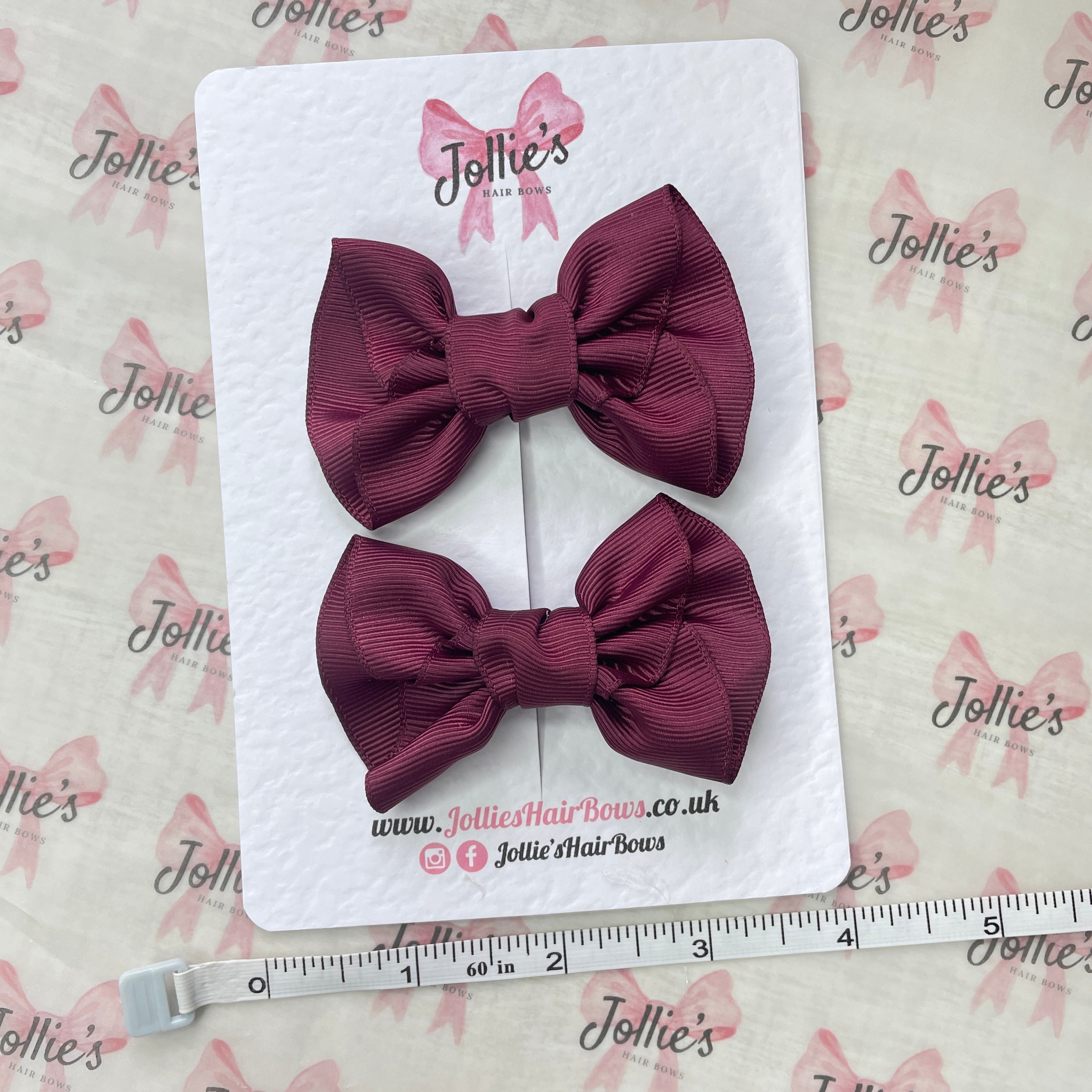 3" Burgundy Frown Hair Bow Pair – Grosgrain Ribbon Clips for Girls