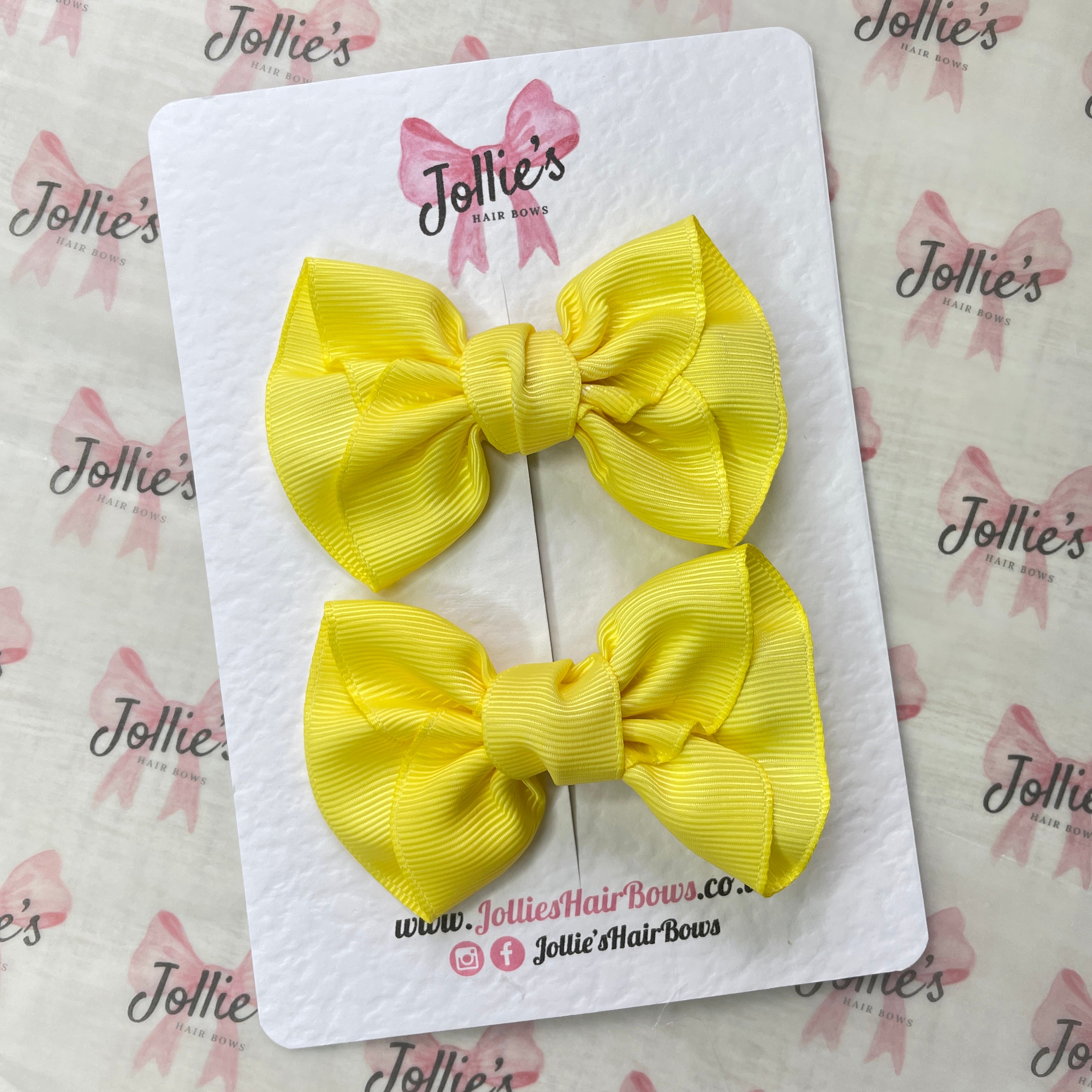 3" Lemon Frown Hair Bow Pair – Grosgrain Ribbon Clips for Girls