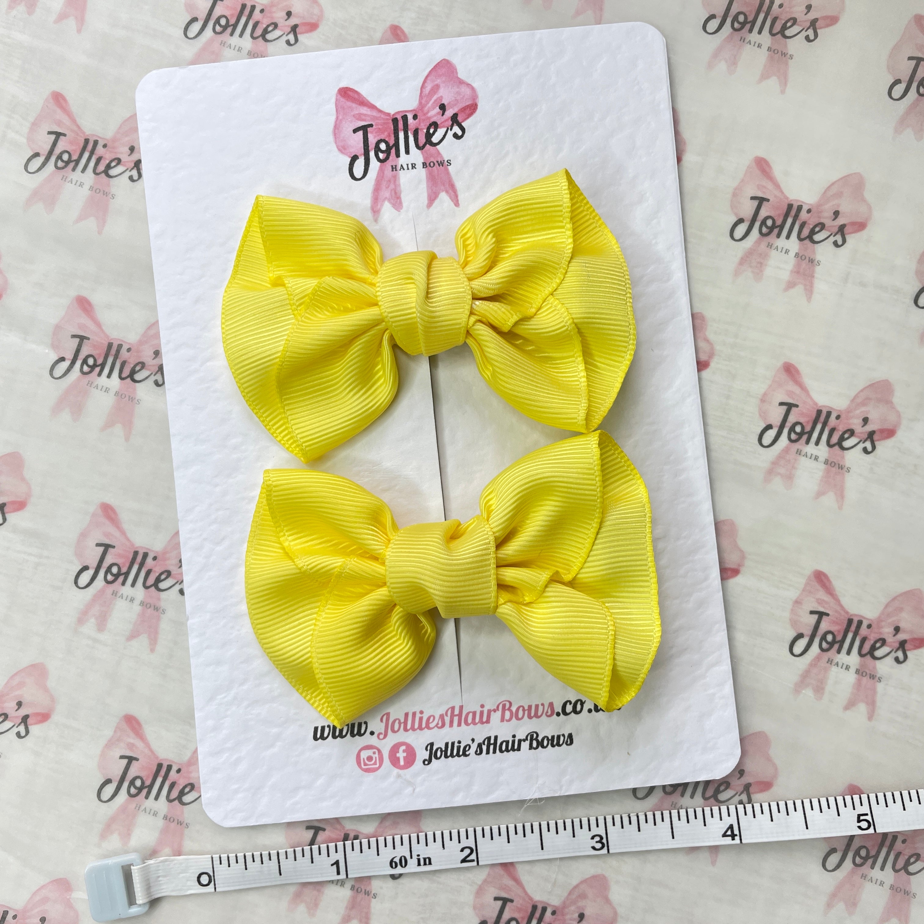 3" Lemon Frown Hair Bow Pair – Grosgrain Ribbon Clips for Girls