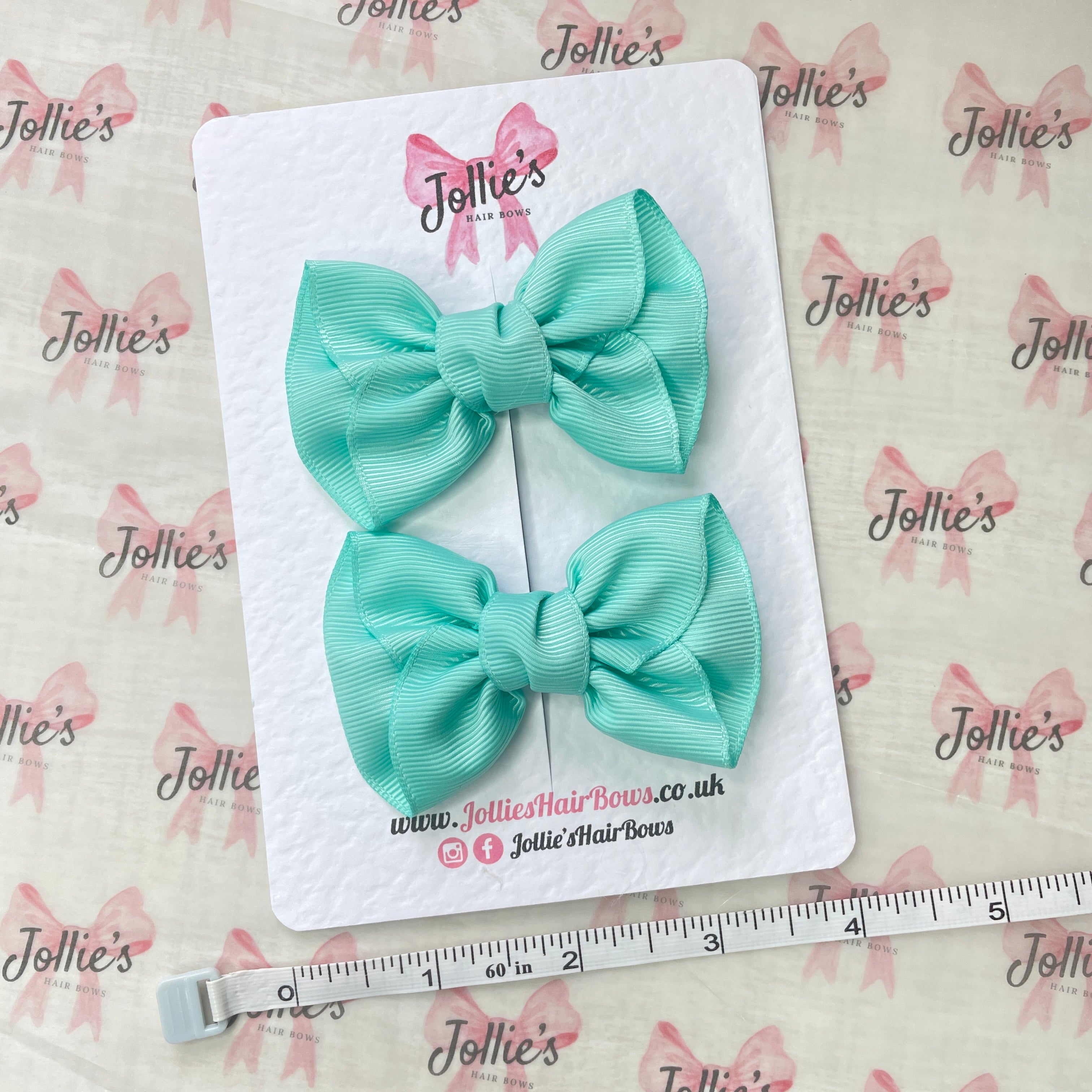3" Aqua Frown Hair Bow Pair – Grosgrain Ribbon Clips for Girls