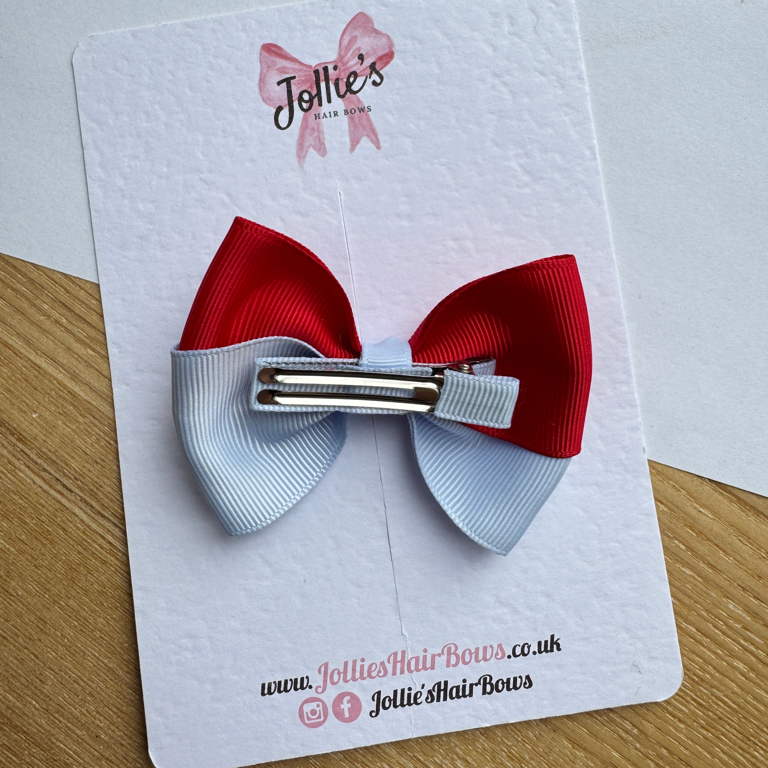 3.2" Red & Bluebell Hair Bow Pair – Grosgrain Ribbon with 1.6" Alligator Clips with Teeth