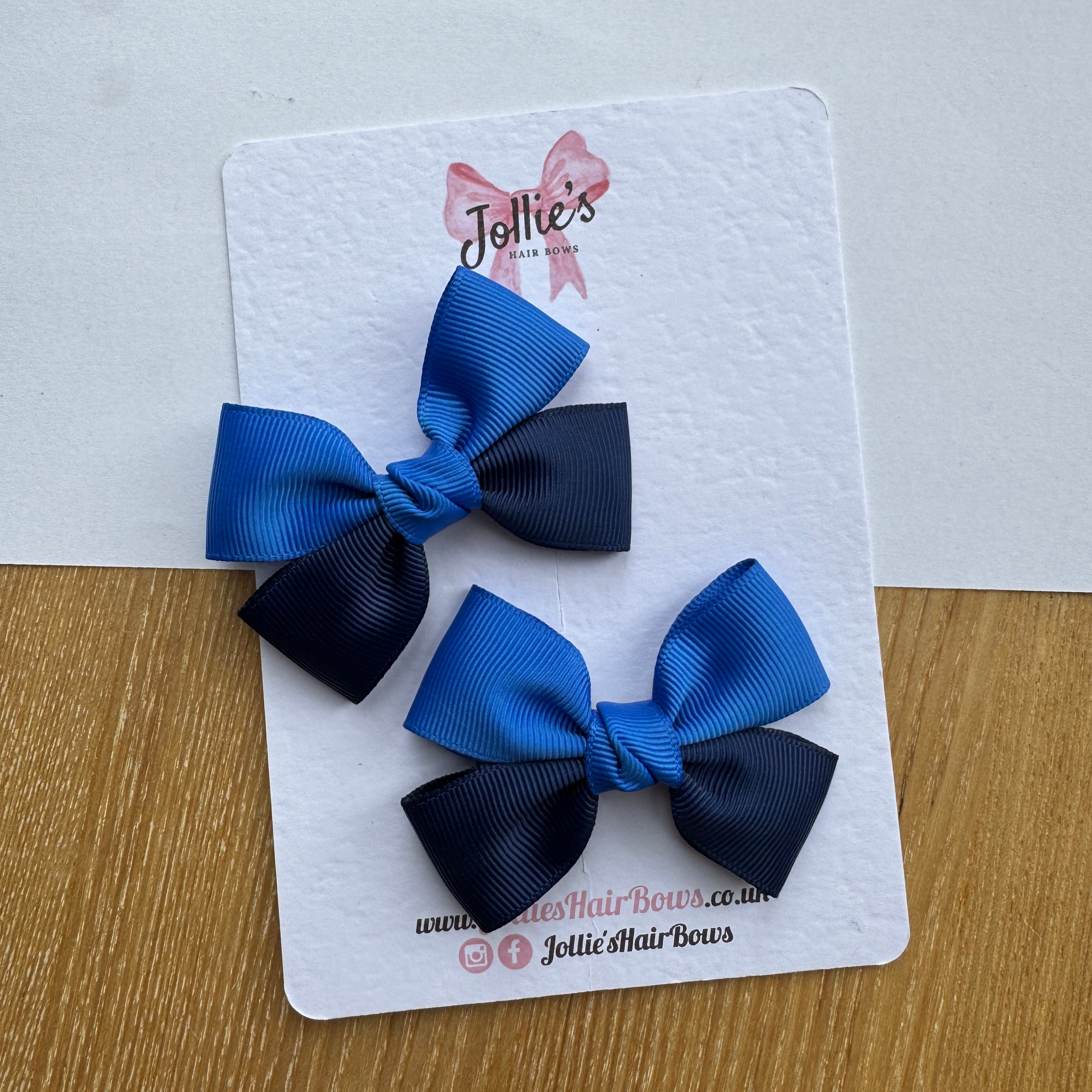 2.5" Royal Blue & Navy Classic Hair Bow Pair – Grosgrain Ribbon Clips with Teeth