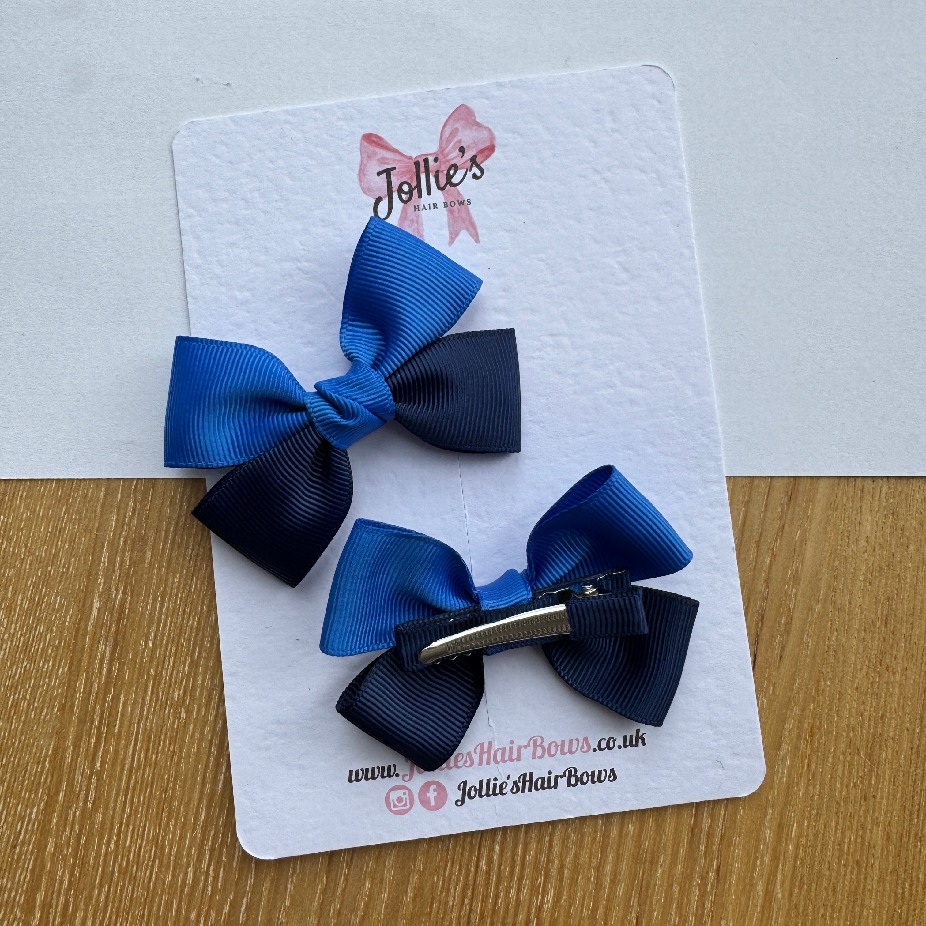 2.5" Royal Blue & Navy Classic Hair Bow Pair – Grosgrain Ribbon Clips with Teeth