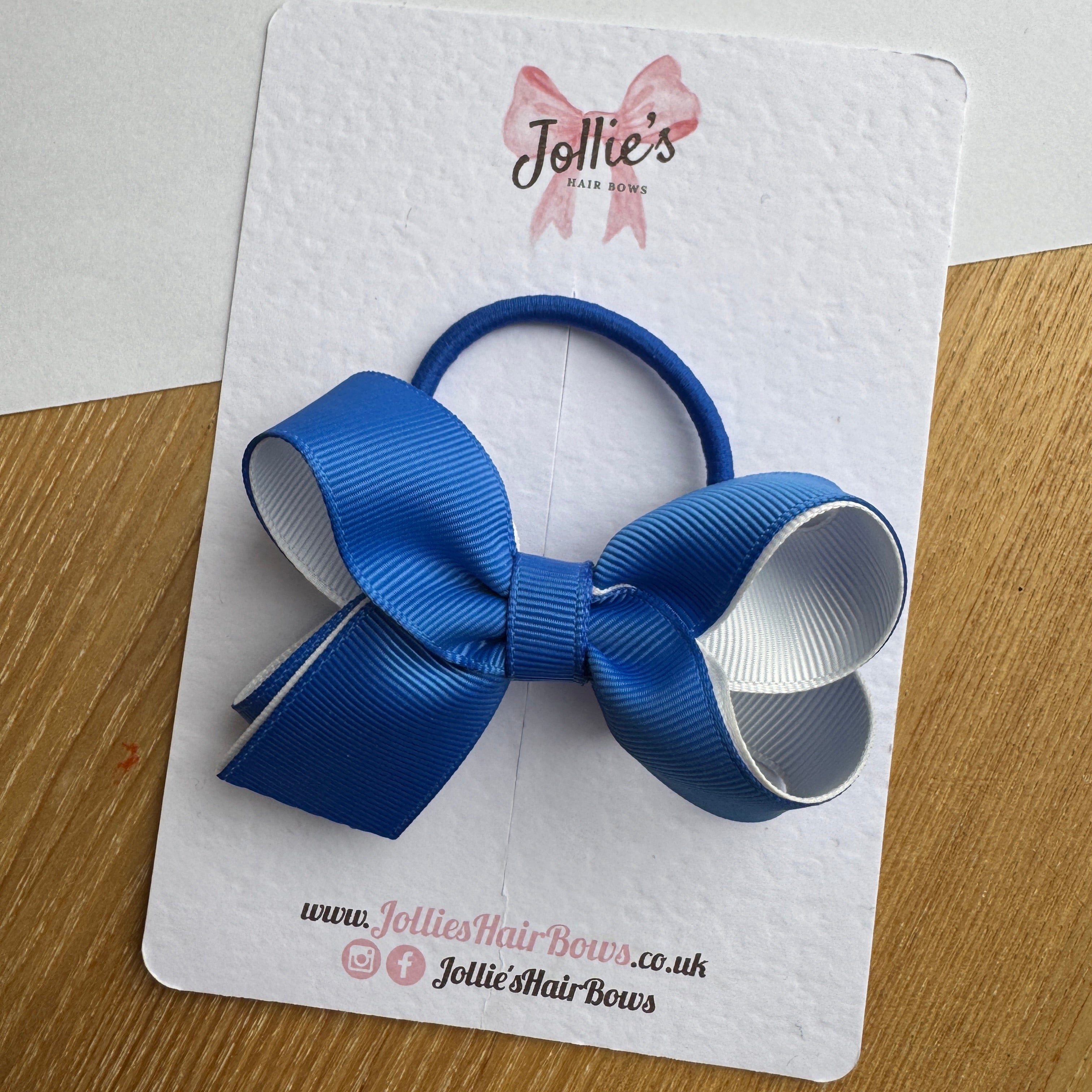 3.5" Royal Blue & White Boutique Hair Bow Pair – Grosgrain Ribbon on Thick Elastic