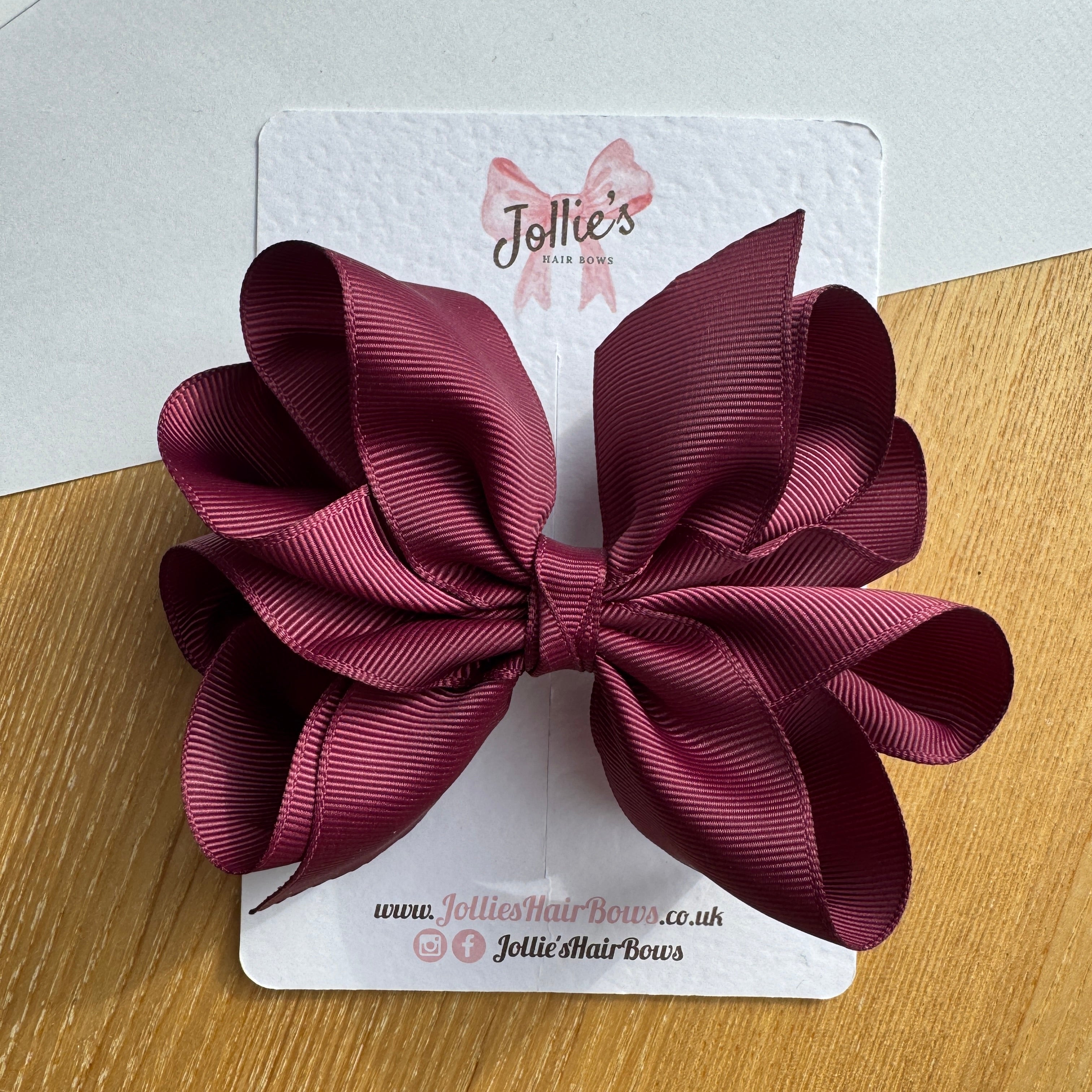 4.5" Burgundy Octopus Hair Bow – Grosgrain Ribbon Clip for School & Everyday Wear