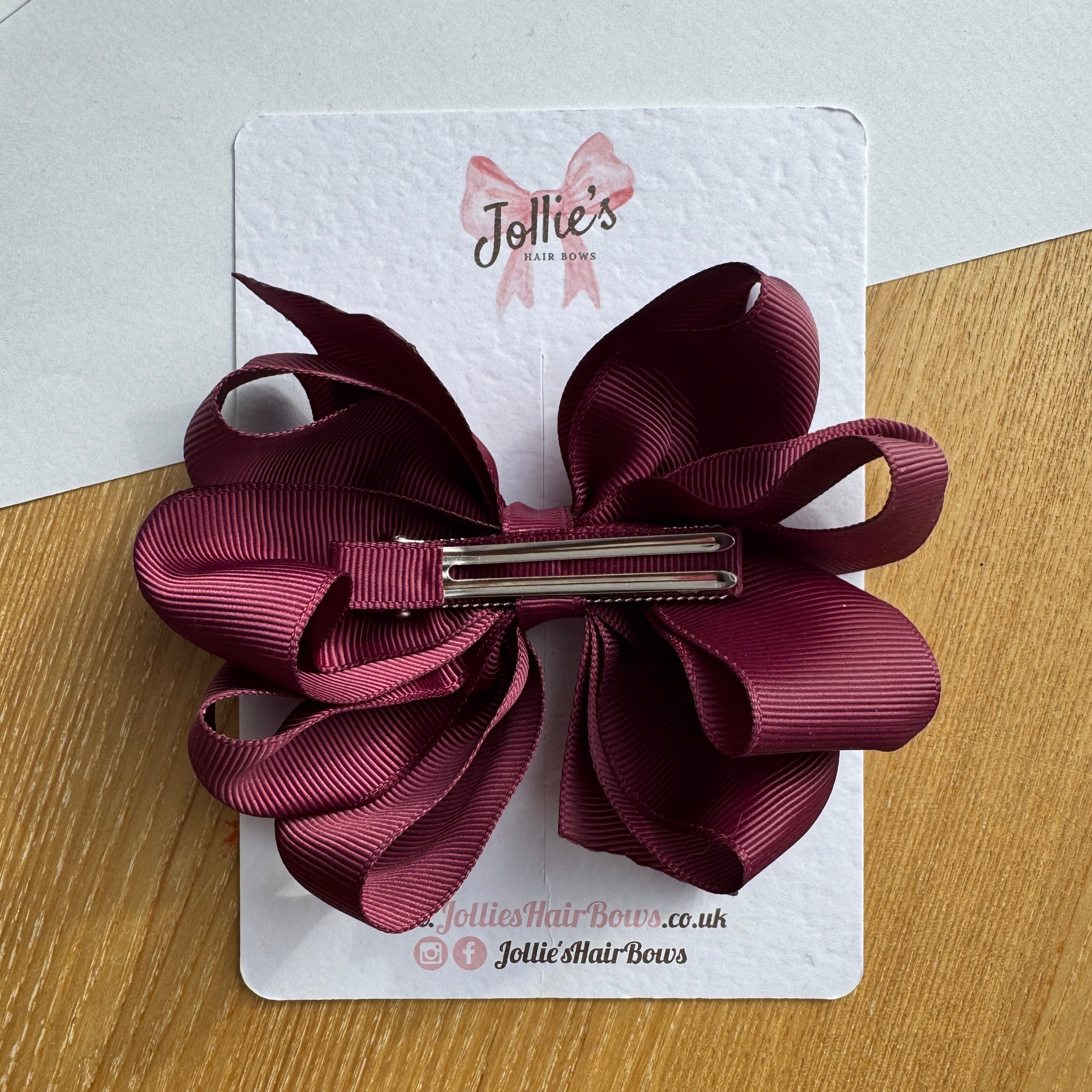4.5" Burgundy Octopus Hair Bow – Grosgrain Ribbon Clip for School & Everyday Wear