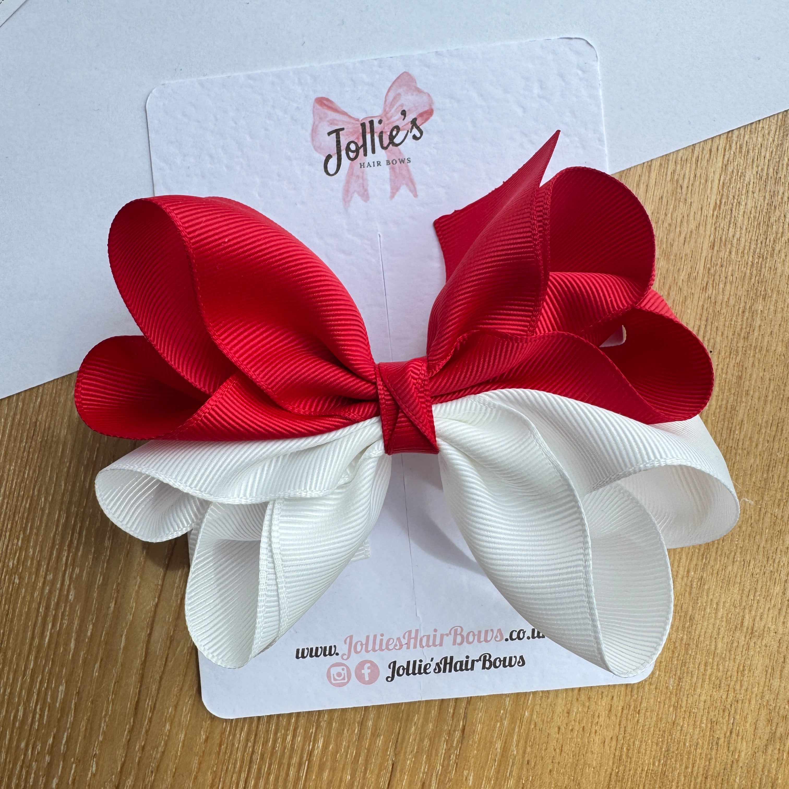 4.5" Red & White Octopus Hair Bow – Grosgrain Ribbon Clip for School & Everyday Wear
