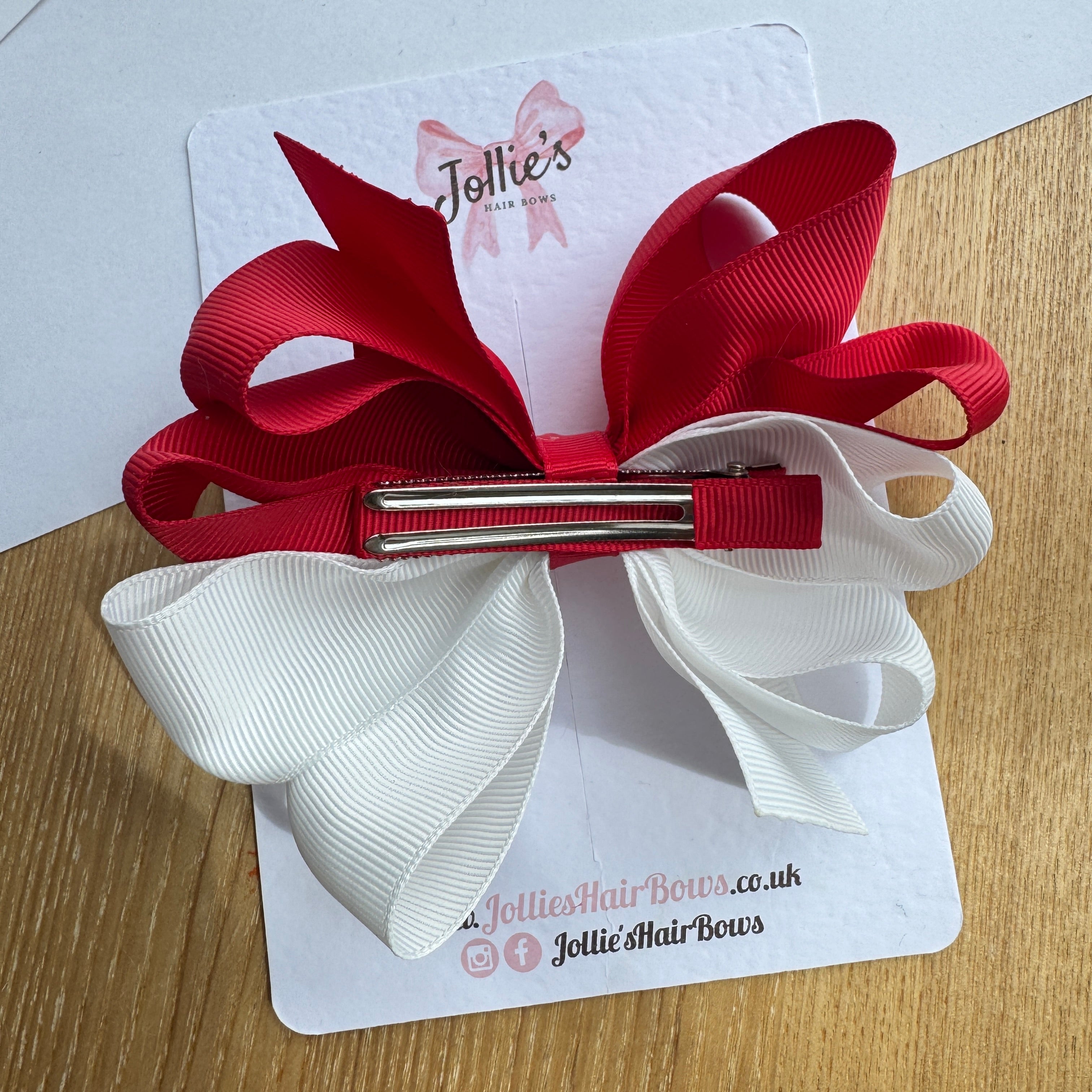 4.5" Red & White Octopus Hair Bow – Grosgrain Ribbon Clip for School & Everyday Wear