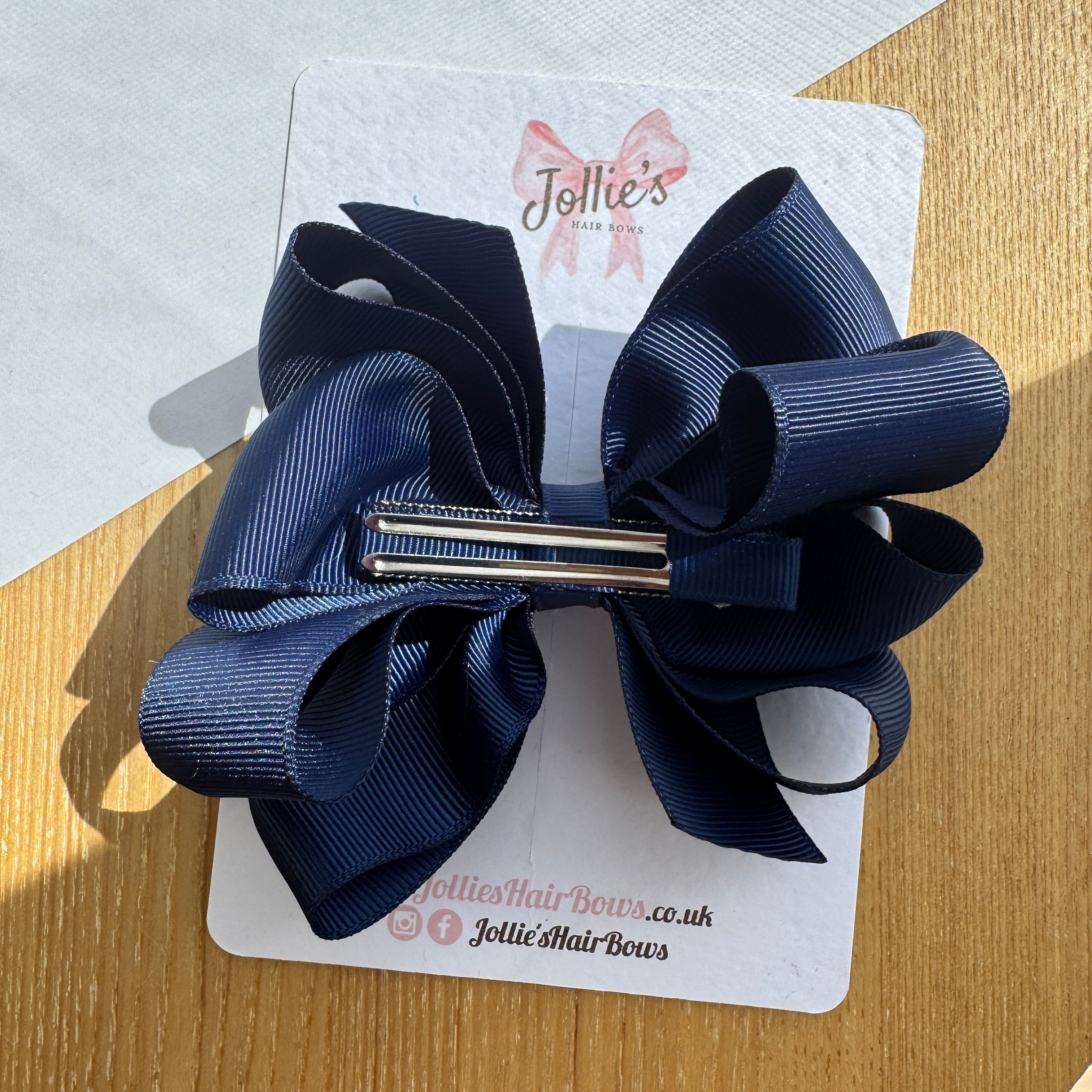 4.5" Navy Octopus Hair Bow – Grosgrain Ribbon Clip for School & Everyday Wear