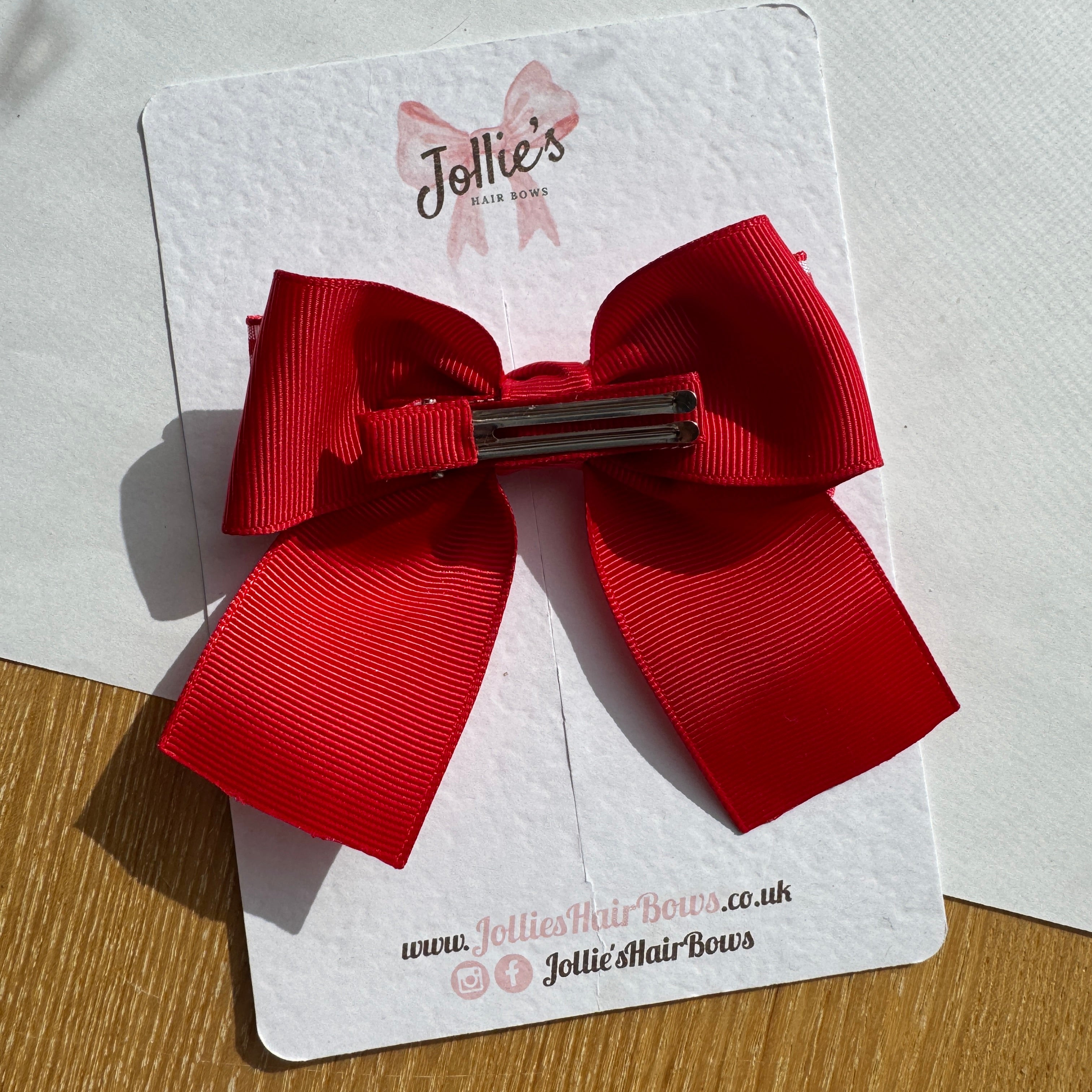 3.5" Red Gingham Boutique Hair Bow – Grosgrain Ribbon Clip with 1.7" Alligator Clip with Teeth