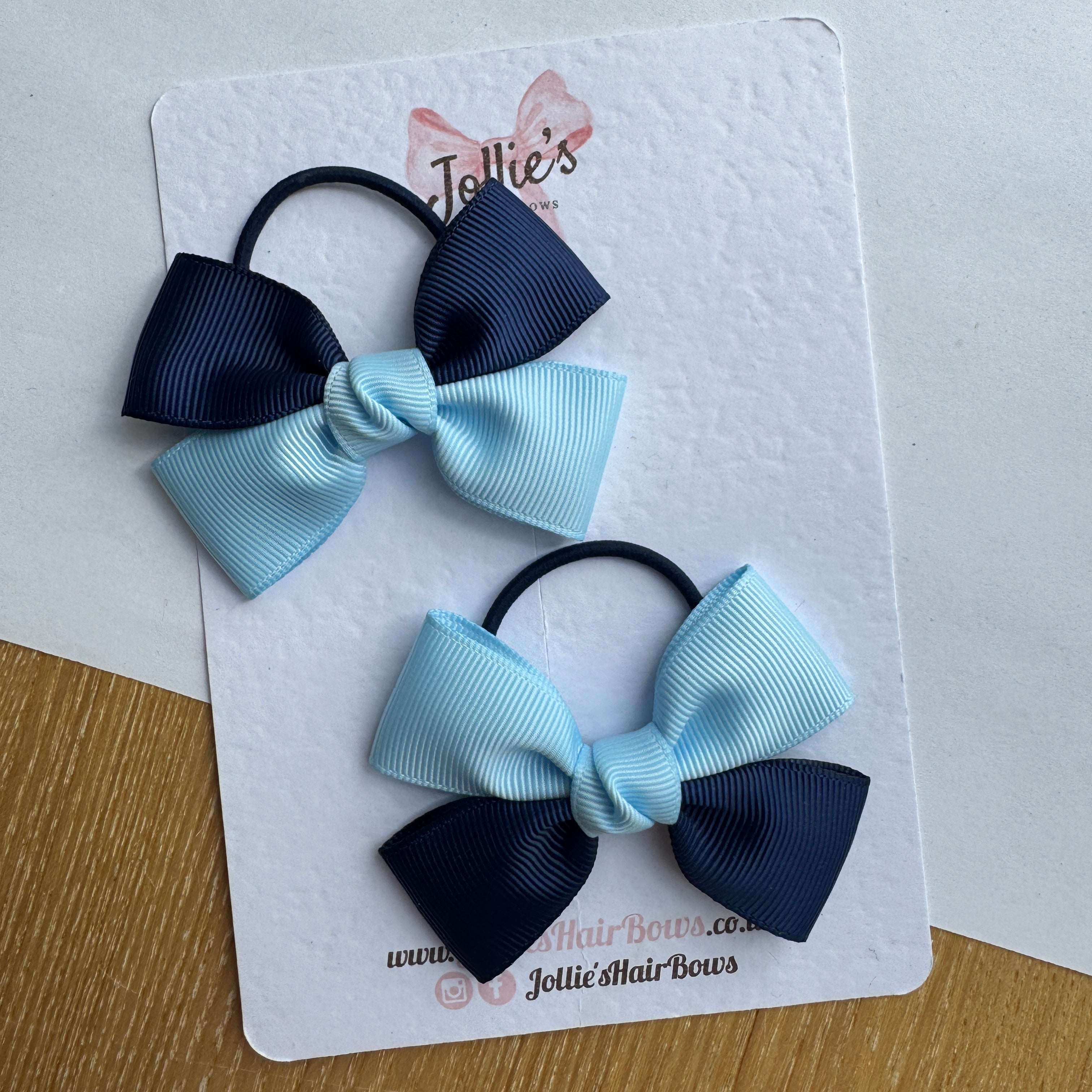 2.5" Navy & Blue Topaz Classic Hair Bow Pair – Grosgrain Ribbon on Thin Elastic