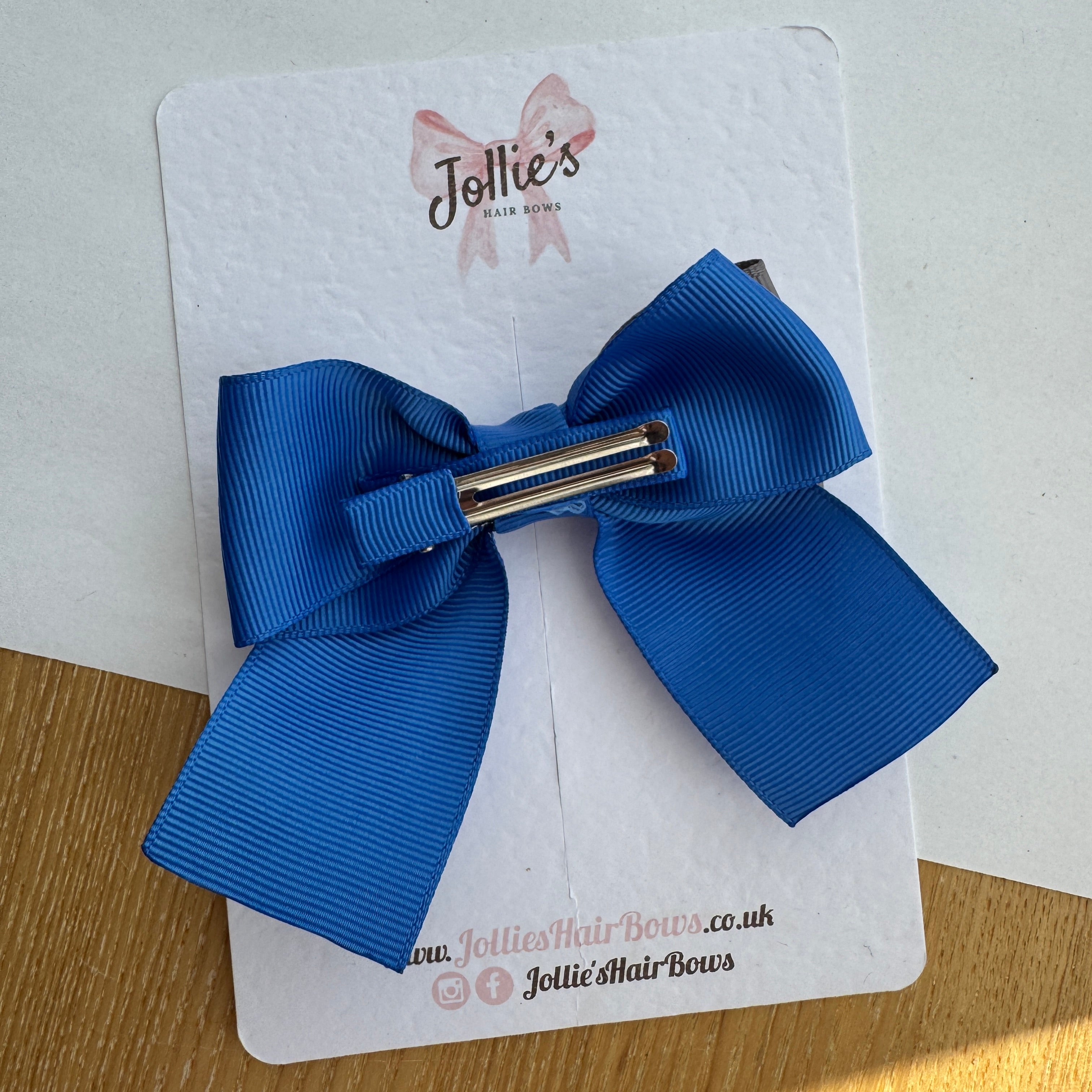 3.5" Royal Blue & Metal Grey Boutique Hair Bow – Grosgrain Ribbon Clip with 1.7" Alligator Clip with Teeth