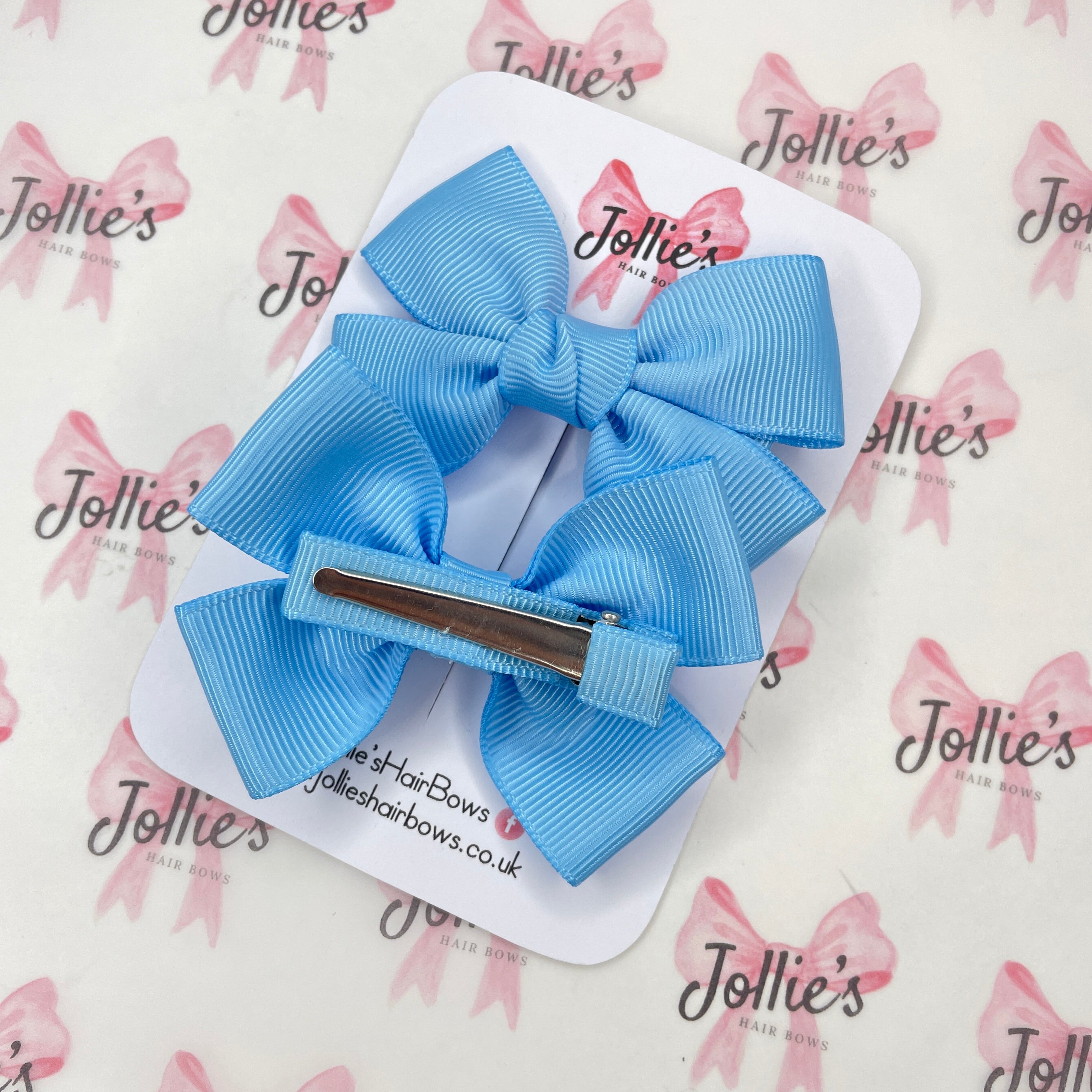 2.5" Blue Mist Classic Hair Bows (Pair) – Grosgrain Ribbon with Lined Alligator Clips