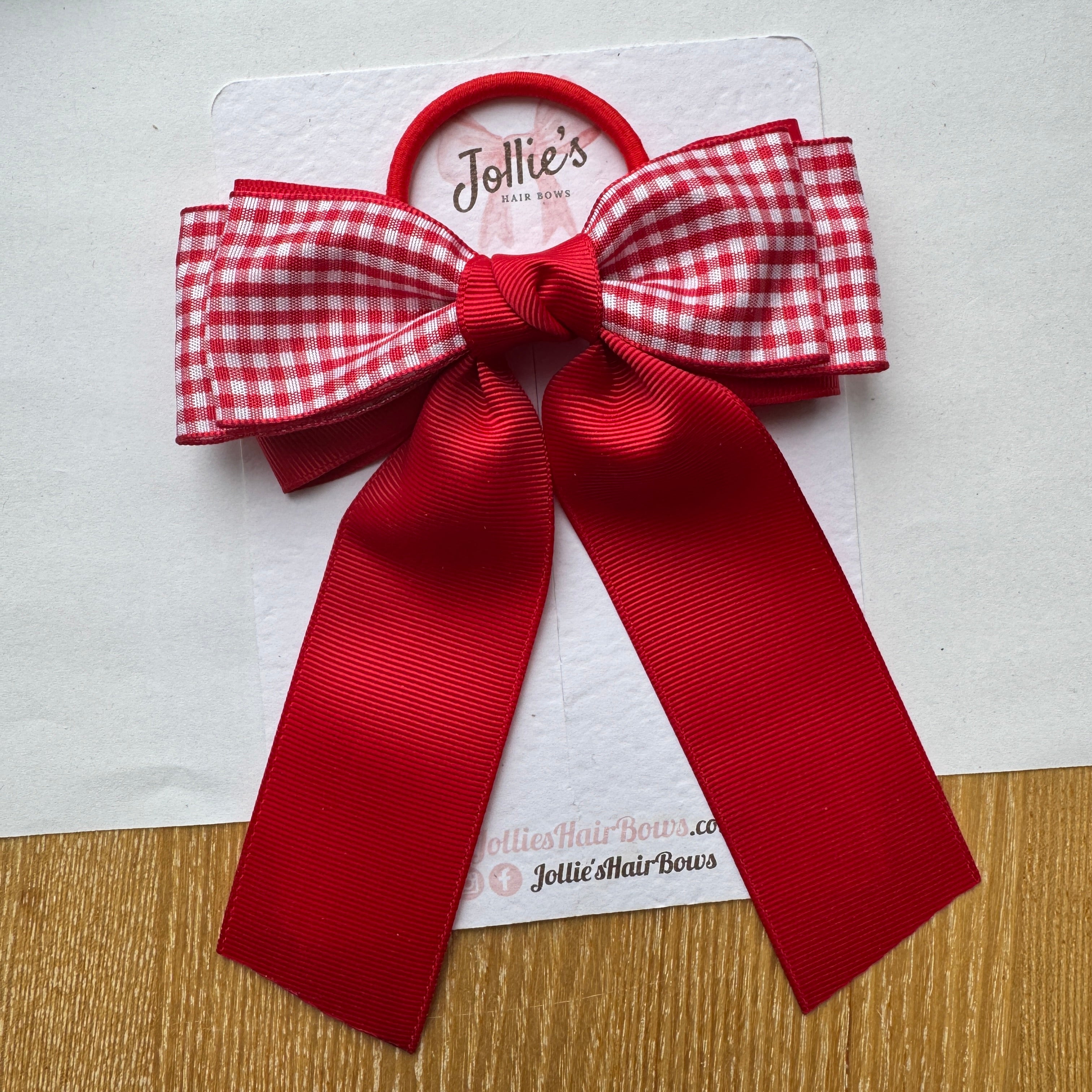5" Red Gingham Classic Hair Bow – Grosgrain Ribbon Thick Elastic Bobble