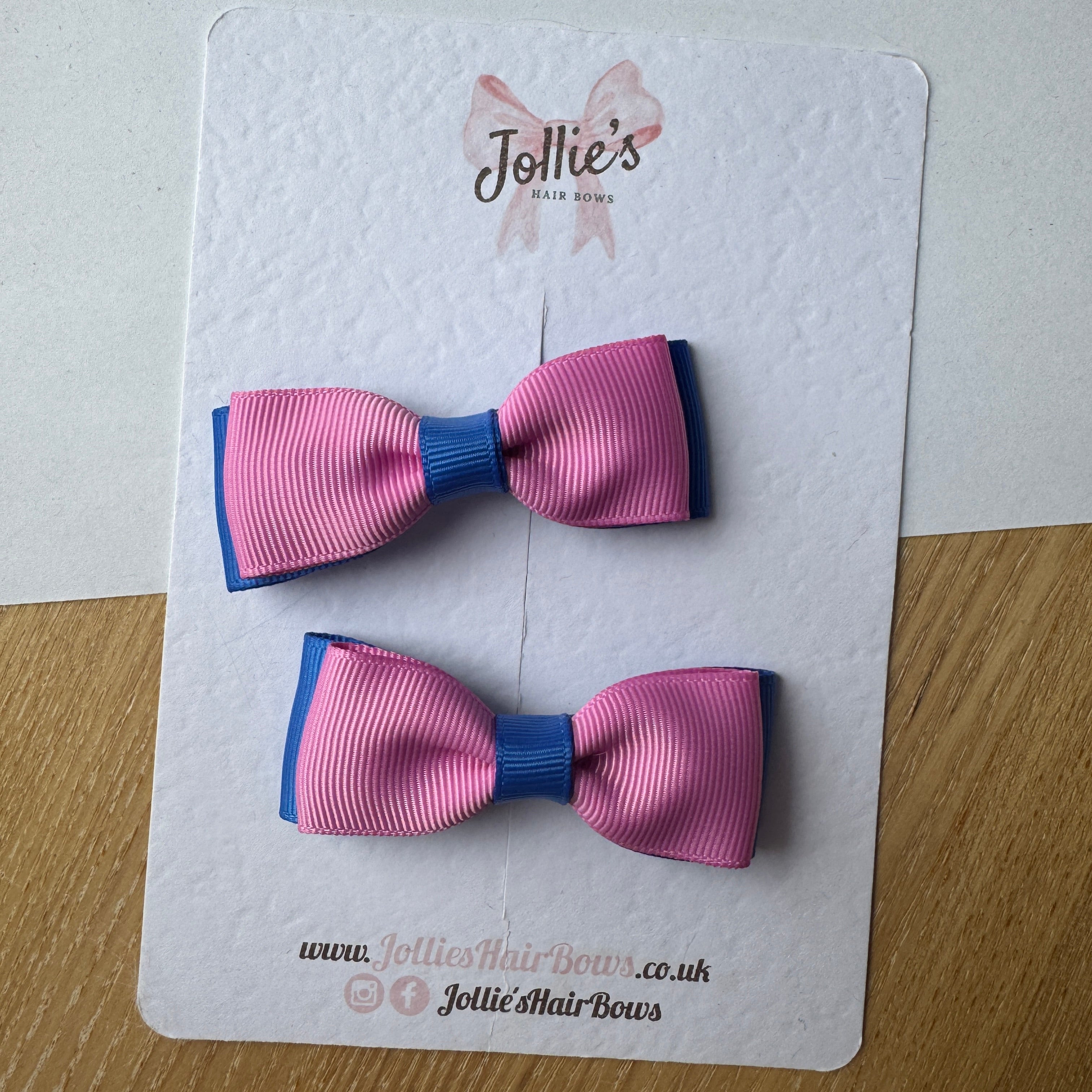 2.5" Royal Blue & Rose Bloom Bow Clip Set β Hair Bows for Girls (Pair)